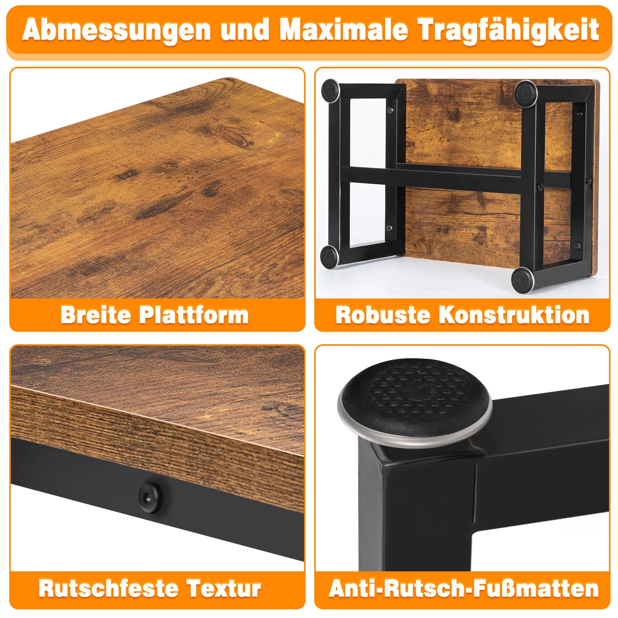 Tritthocker Kinder Stufen, Verdickter Unterbalken, Holz Fußhocker | Bis zu 300 Lbs Belastbarkeit, Für Küche, Bad, Kinderzimmer, Stabile Konstruktion,Metallrahmen,1L