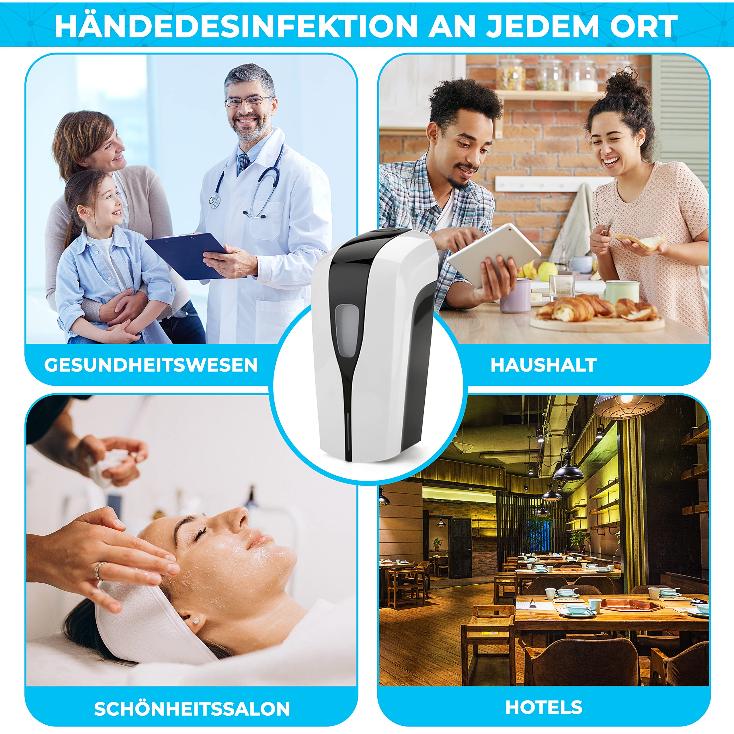 Dispensador de jabón automático de montaje en pared, 1000 ml, dispensador automático con sensor de infrarrojos, sin contacto, dispensador desinfectante de pared, para baño, cocina, hotel, restaurante
