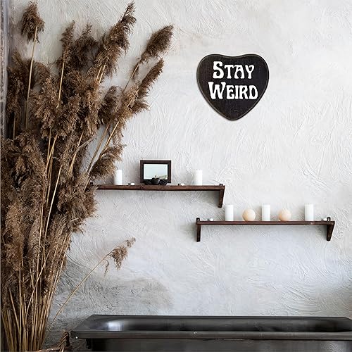 Miniatura 4 de 5"x 6.5" Wooden Plaque With A Hook -Stay Weird- Retro Gothic Wall Art, Bar, Living room, Halloween Funny Natural Pine Wood Decorative Sign, Gifts