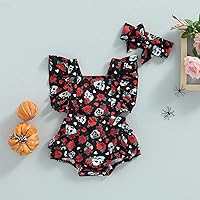 Vista 7 de GOOCHEER Ropa de Pascua para bebé niña, con correa de corbata, estampado floral, vestido con volantes y diadema