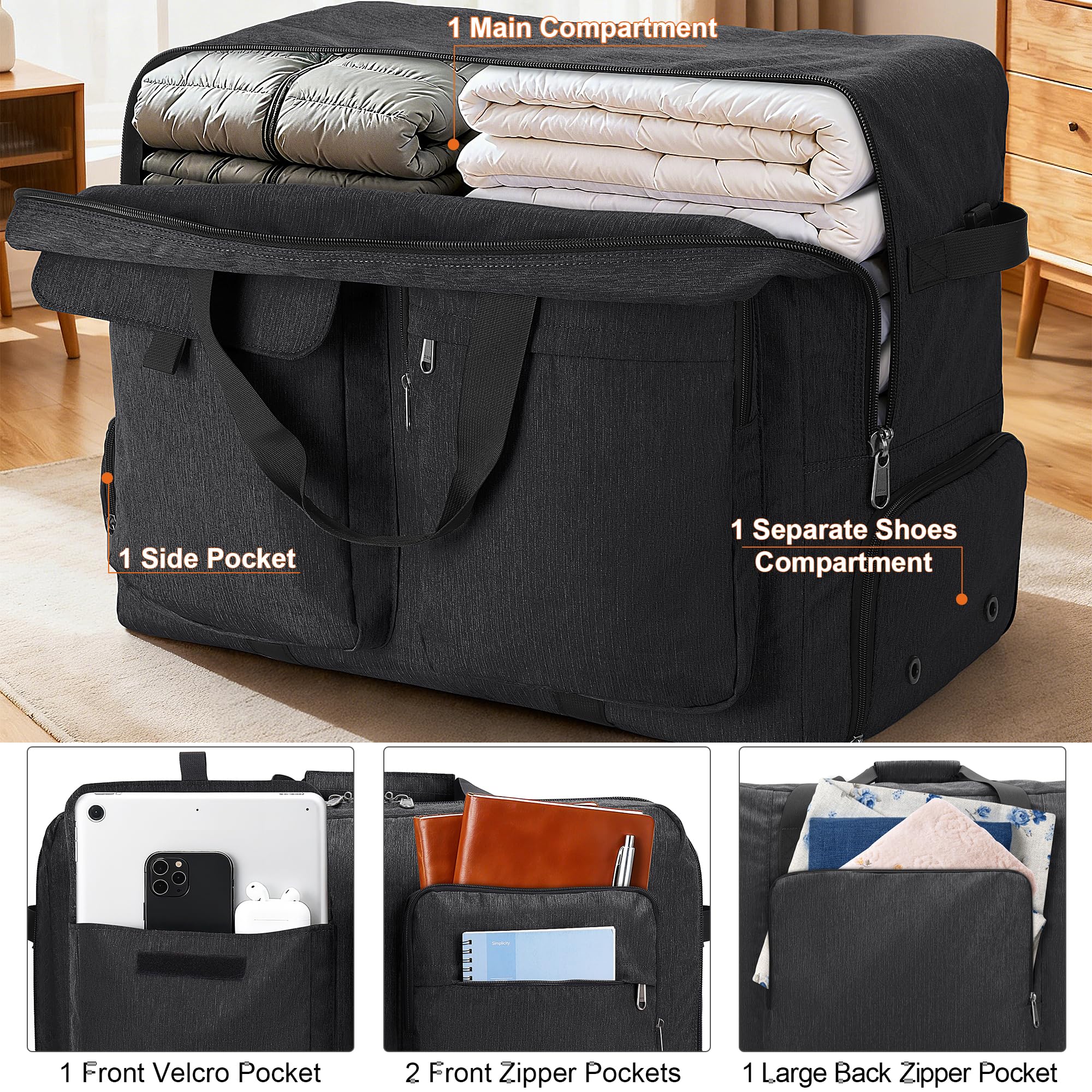 VS VOGSHOW 80L Sac de Voyage Pliable | Compartiment Chaussures, Léger, Bandoulière | Idéal Voyage, Camping, Déménagement, Emballage, Homme & Femme