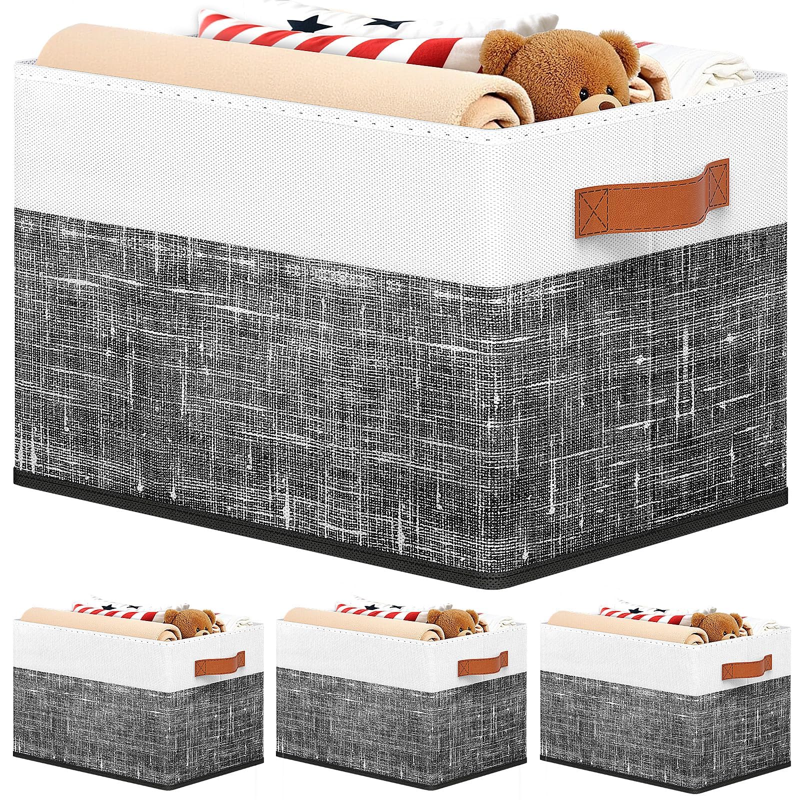 Fab totes Faltbare Aufbewahrungskörbe für Regale, 35,6 x 25,4 cm, 4 Stück, faltbare Stoff-Aufbewahrungskörbe mit doppelten Ledergriffen, große Körbe zum Organisieren von Spielzeug, Büchern, Kleidung