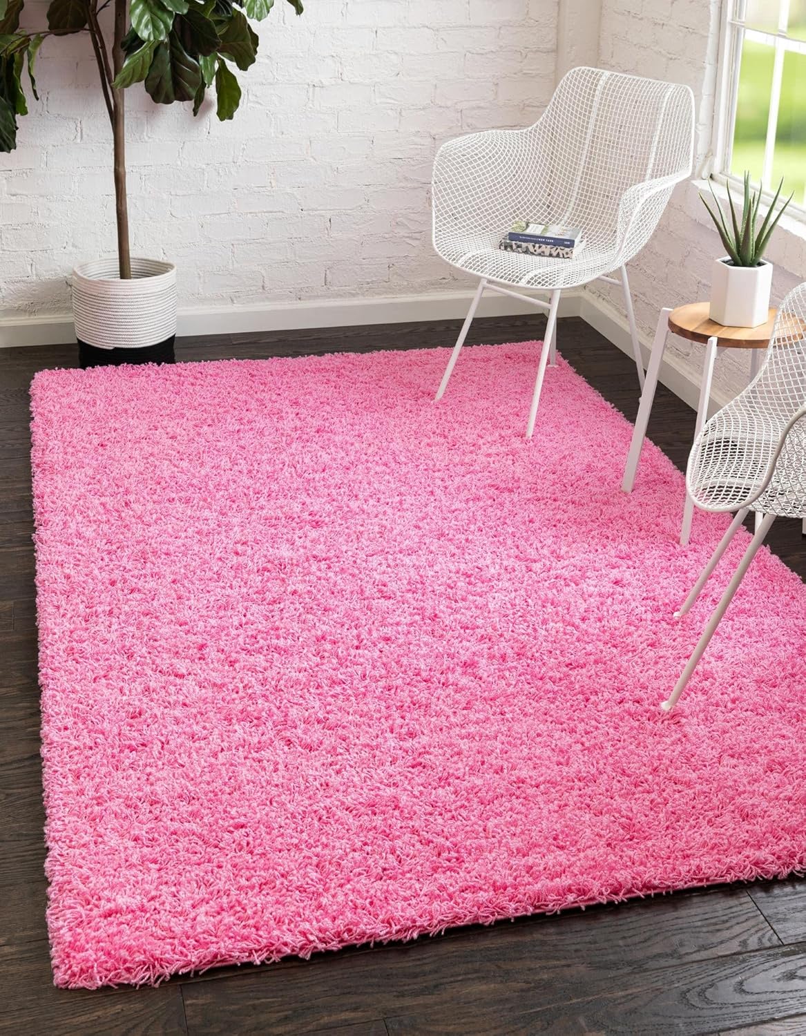 Rugs.com - Über Cozy Solid Shag Collection Rug – 5' x 8' Taffy Pink Shag Rug Perfect for Bedrooms, Dining Rooms, Living Rooms 5' x 8' (Rectangular) Taffy Pink