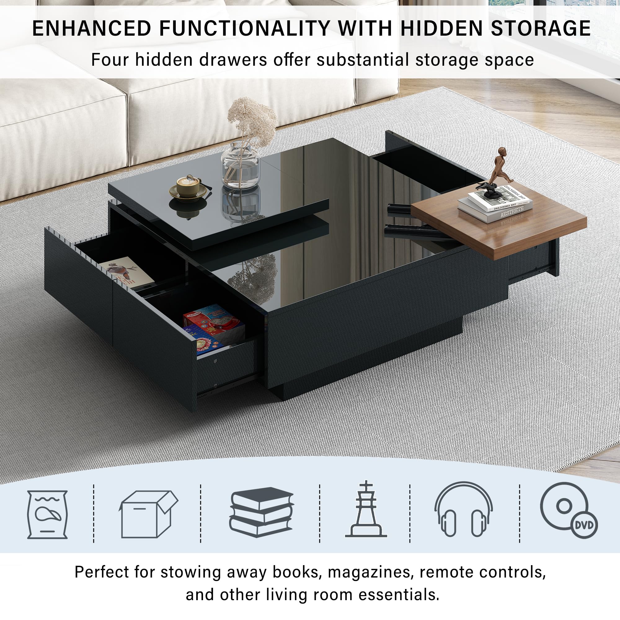 Amazon.com: LZ LEISURE ZONE Movable Top Coffee Table, Modern