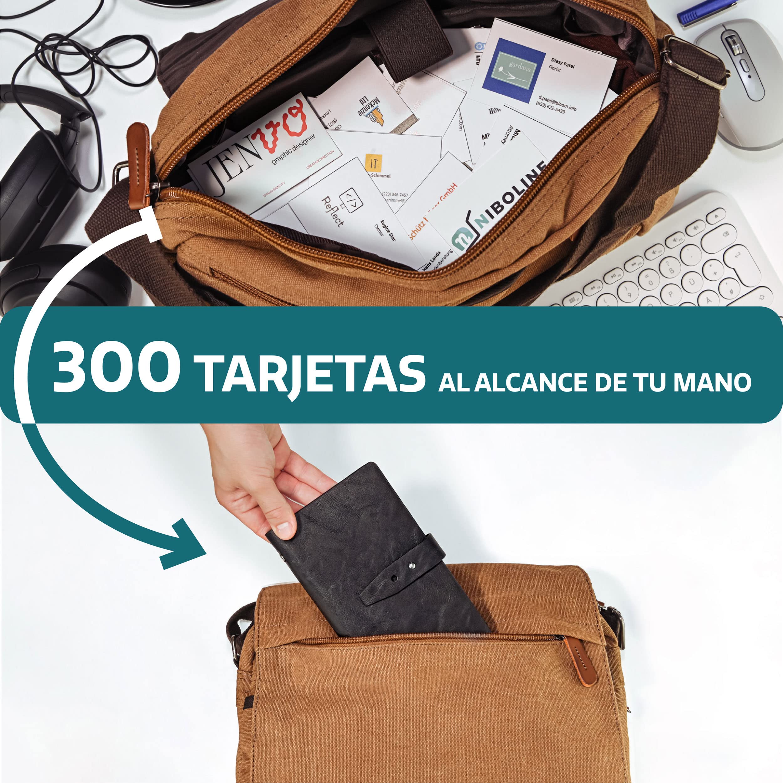 Praknu Tarjetero para 300 Tarjetas de Visita - Organizador para Tarjetas de Crédito, Pasaporte - Organizador Negro para Ahorrar Espacio