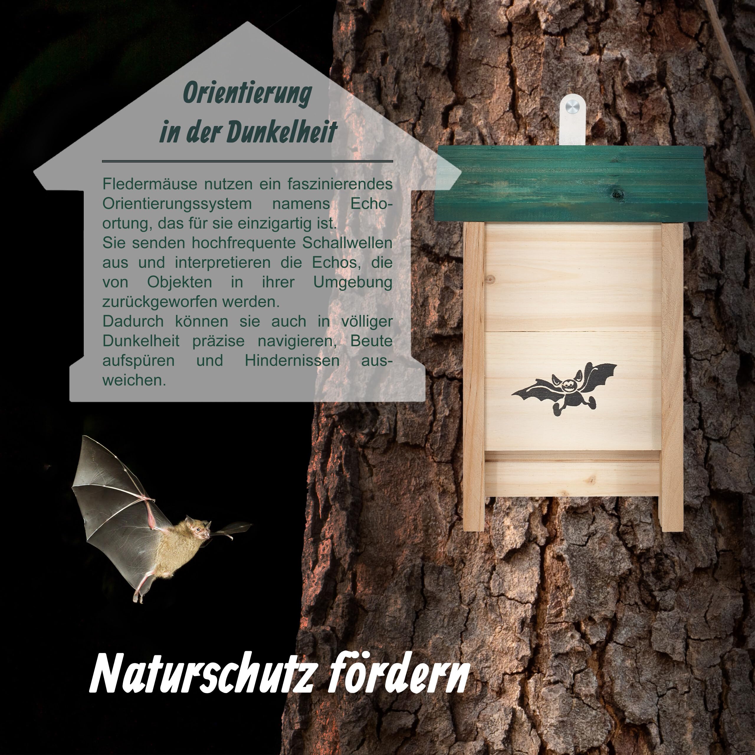 Relaxdays Fledermauskasten, 4er Set, Unterschlupf für Fledermäuse, unbehandeltes Holz, HBT 25 x 18 x 6 cm, Natur/schwarz