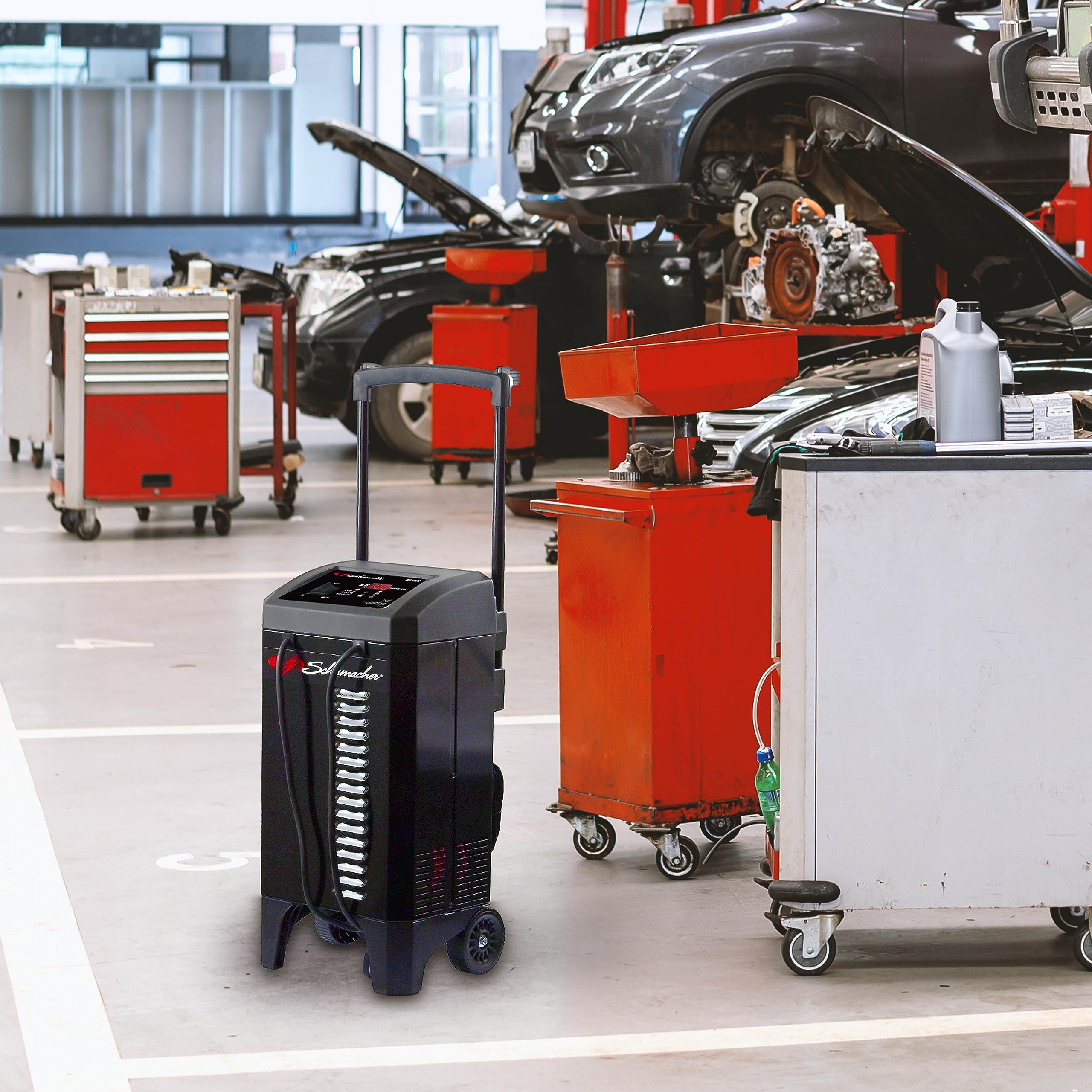 Schumacher Electric Automatyczna ładowarka samochodowa 6 A i rozrusznik silnika 300 A, rozwiązanie 4 w 1, konserwator, wzmocnienie 60 A, do 6 V/12 V Power Sport, akumulatorów samochodowych i morskich