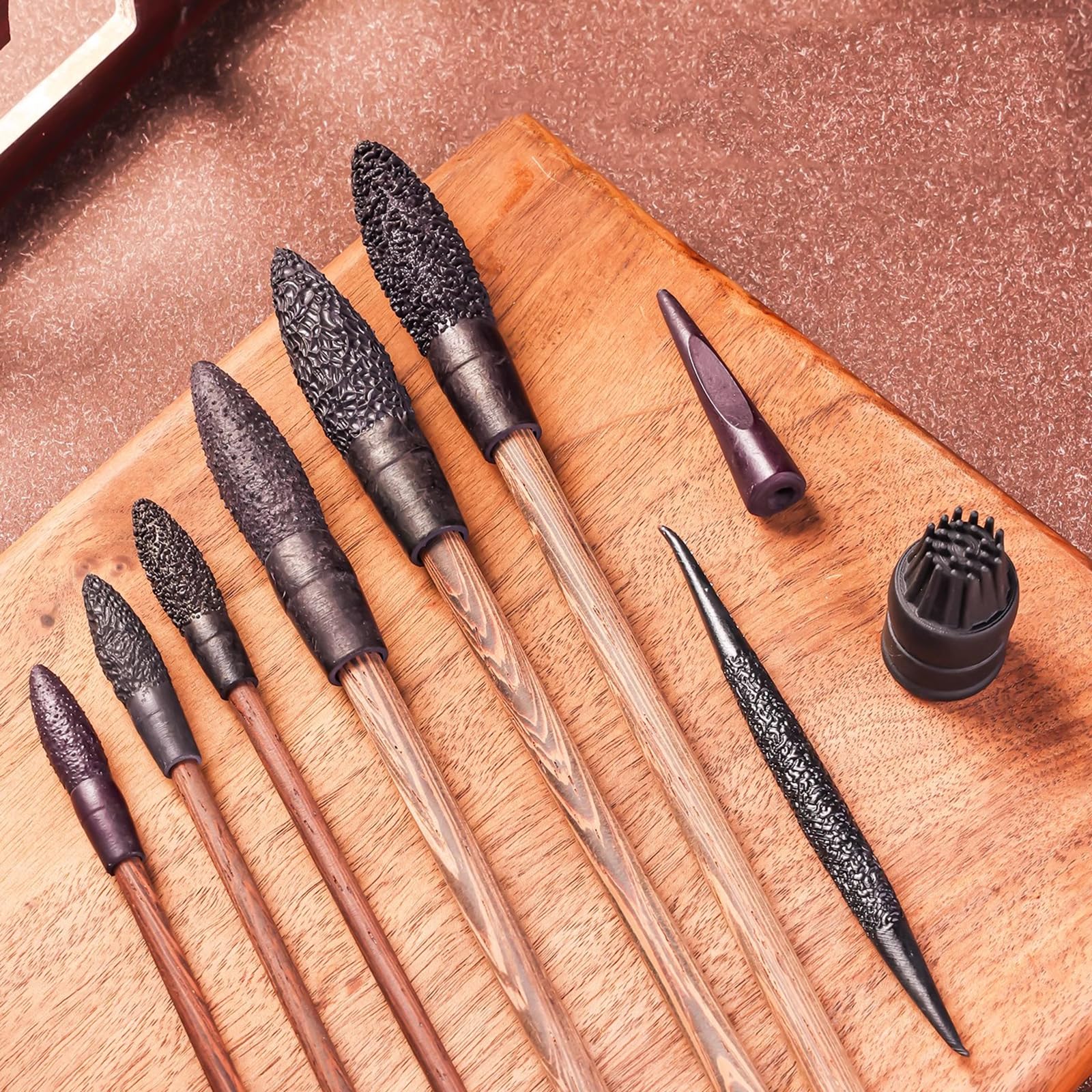 Juego de herramientas de escultura de arcilla, kit de rodillos ovalados, 9 piezas, asas de madera, herramientas profesionales de detalle y escultura para arte