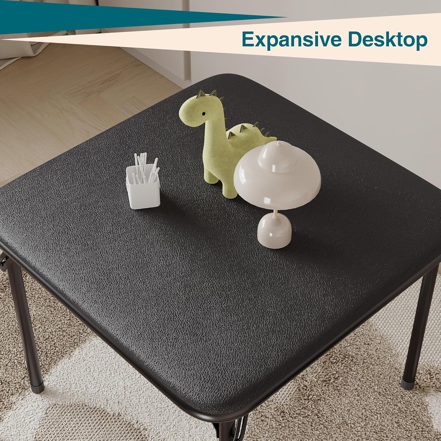 Folding Card Table and Chairs Set of 3, Portable Foldable Table with 2 PU Upholstered Chairs, Lightweight for Indoor Outdoor Use, Dining, Camping, Parties