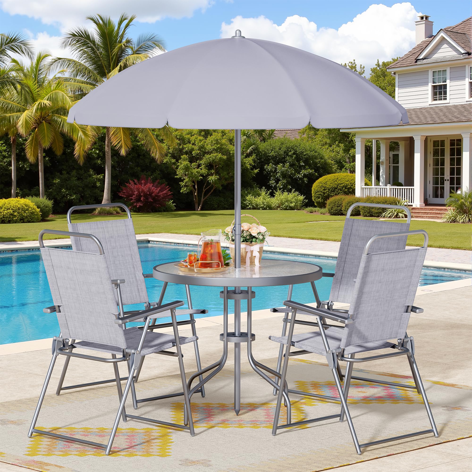 Shintenchi 6 Piece Patio Dining Set with Umbrella