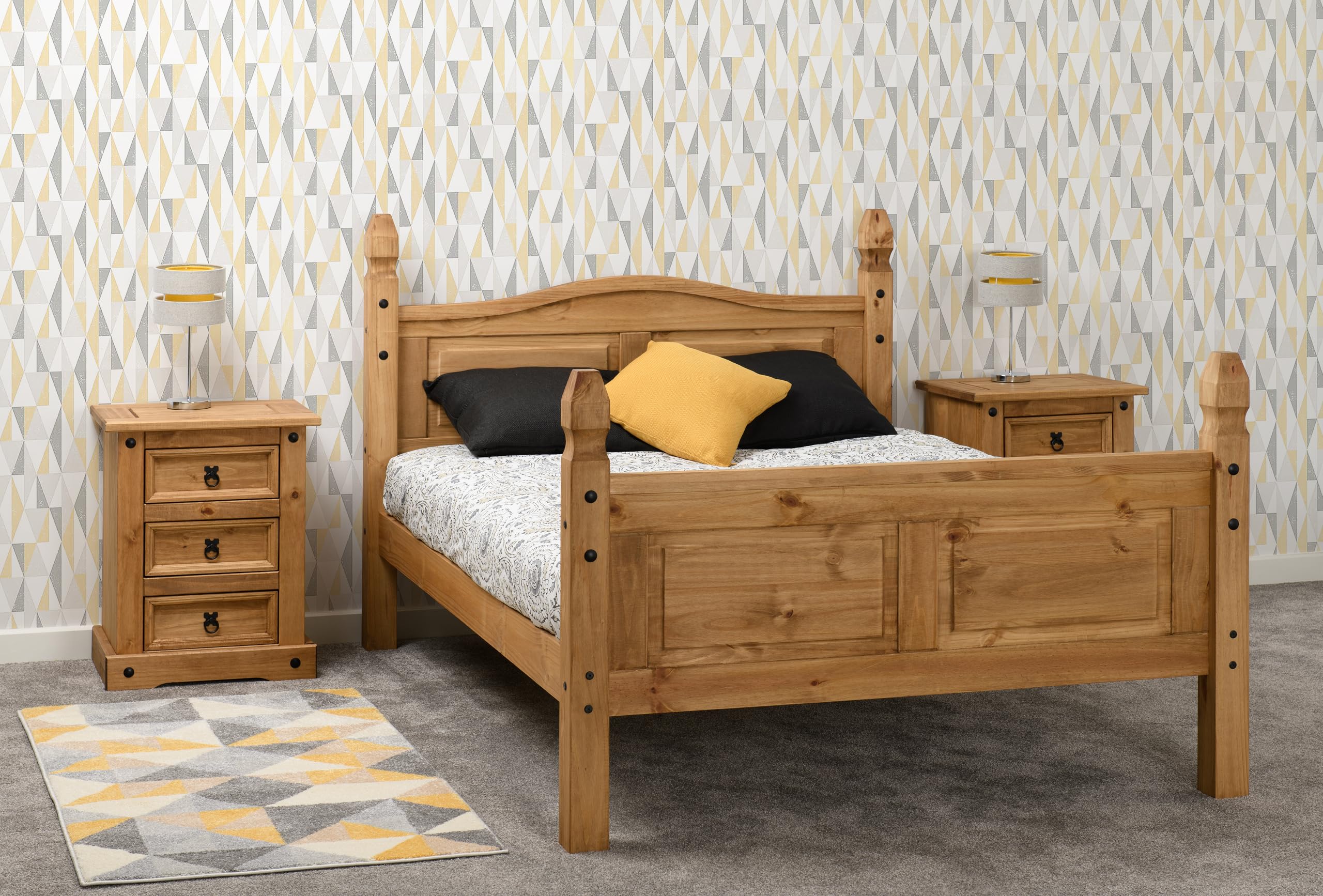 CORONA 4'6" HIGH END DOUBLE BED - DISTRESSED WAXED PINE - SECONIQUE  | TJ Hughes