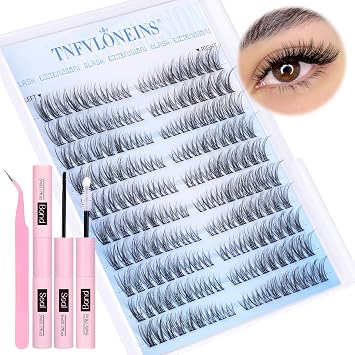 Wispy Cluster Lashes Kit Natural Lash Clusters 180Pcs Eyelashes Individual Kit Left&Right Lash Extension Kit C Curl Eyelash Clusters Soft Lashes Individual Cluster with Bond and Seal and Tweezers
