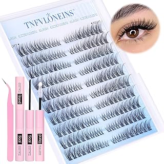 Wispy Lash Extension Kit Natural Lash Clusters 180Pcs Individual Lashes Clusters Kit Natural Eyelash Extension Kit C Curl Cluster Eyelash Extensions with Bond and Seal and Tweezers by TNFVLONEINS