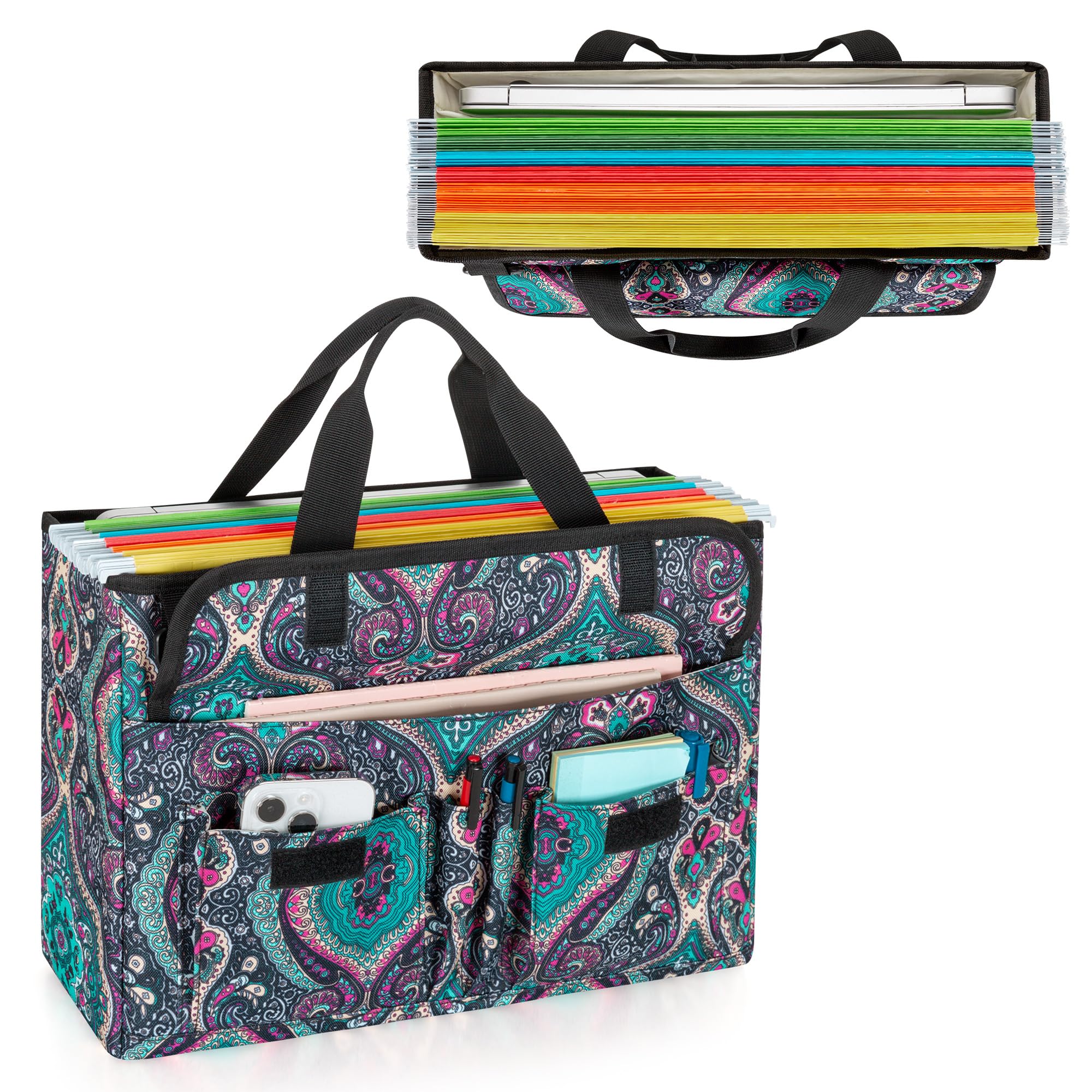 LoDrid Portable File Box with Handle, Foldable Bag for Legal Size File Folder, Separated Storage Laptop Layer (up to 15.6 Inch), Totem, Bag Only(