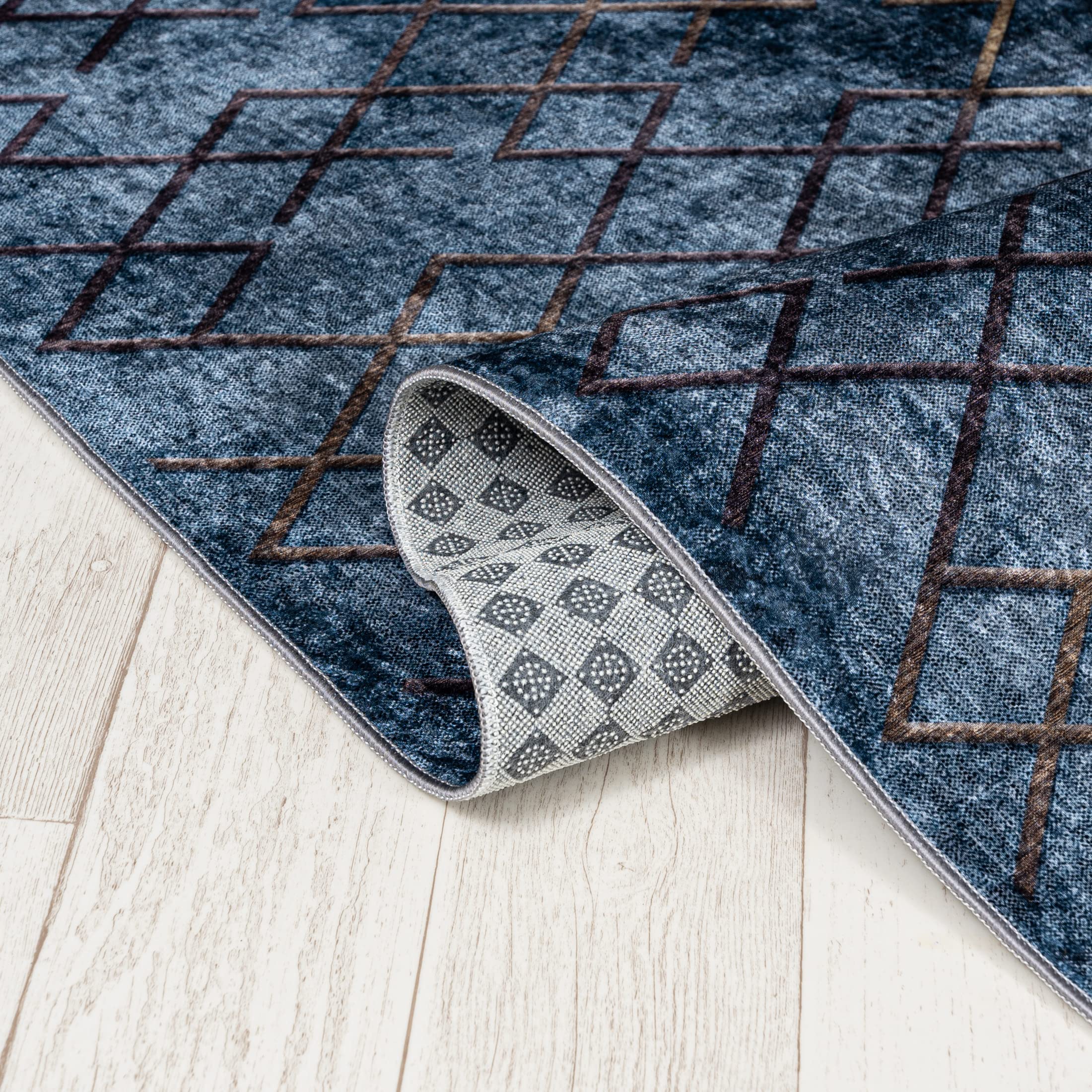 Mazovia Grand Tapis Salon 160x230cm Bleu Géométrique Élégant Antidérapant | Tapis pour Chambre Salle à Manger Bureau Lavable en Machine Anti-Allergène Chauffage au Sol Facile D'entretien Poils Courts