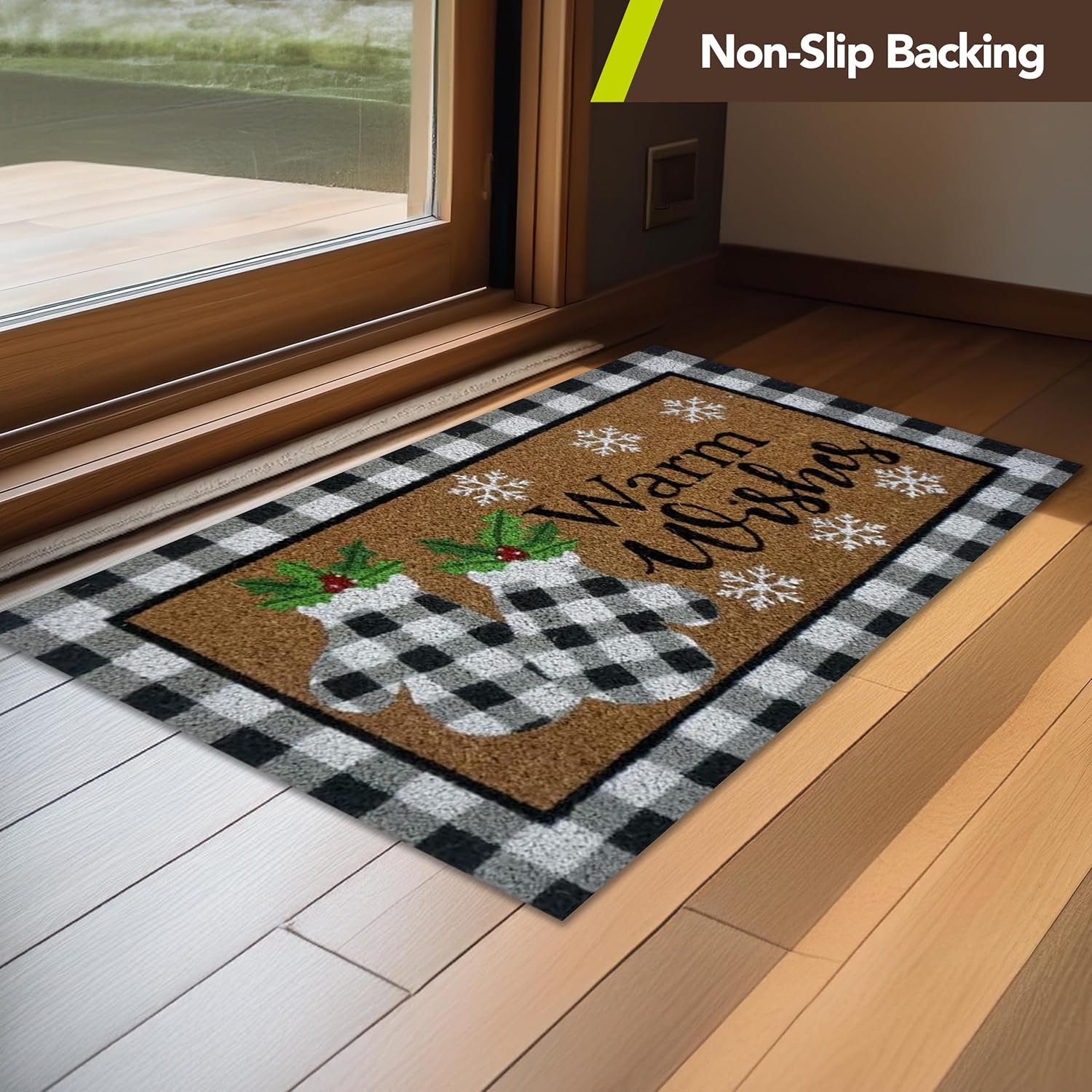 Briarwood Lane Checkered Mittens Winter Natural Fiber Coir Doormat