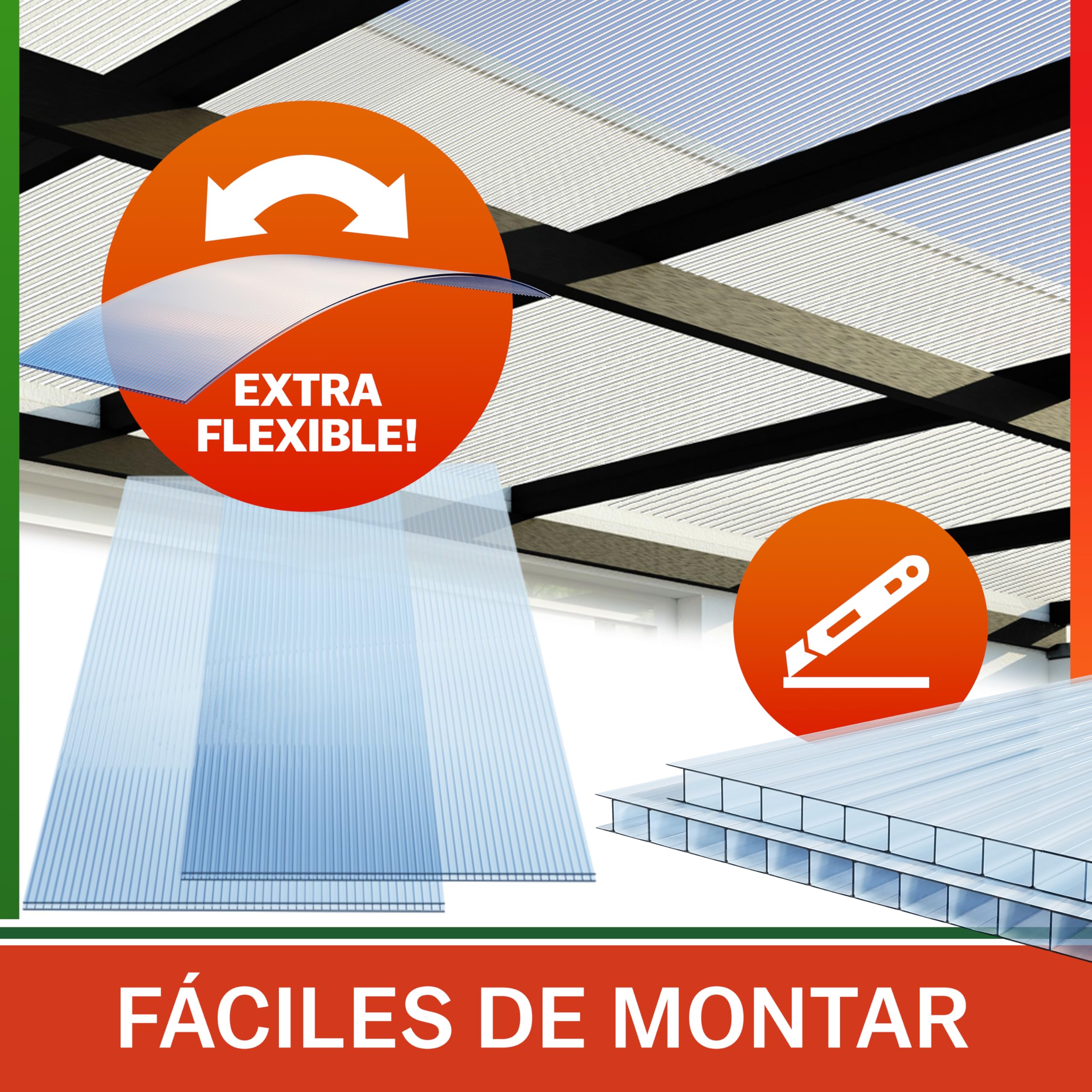 Gardebruk Set 14x Placas Policarbonato Doble Pared +50x Abrazaderas Acero Inox. Multiusos 10,25m²