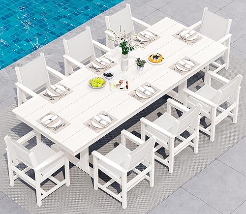 Vista 30 de SERWALL Juego de comedor al aire libre de 11 piezas, mesa y sillas de polietileno de alta densidad de 84 pulgadas para 10, juego de muebles de patio