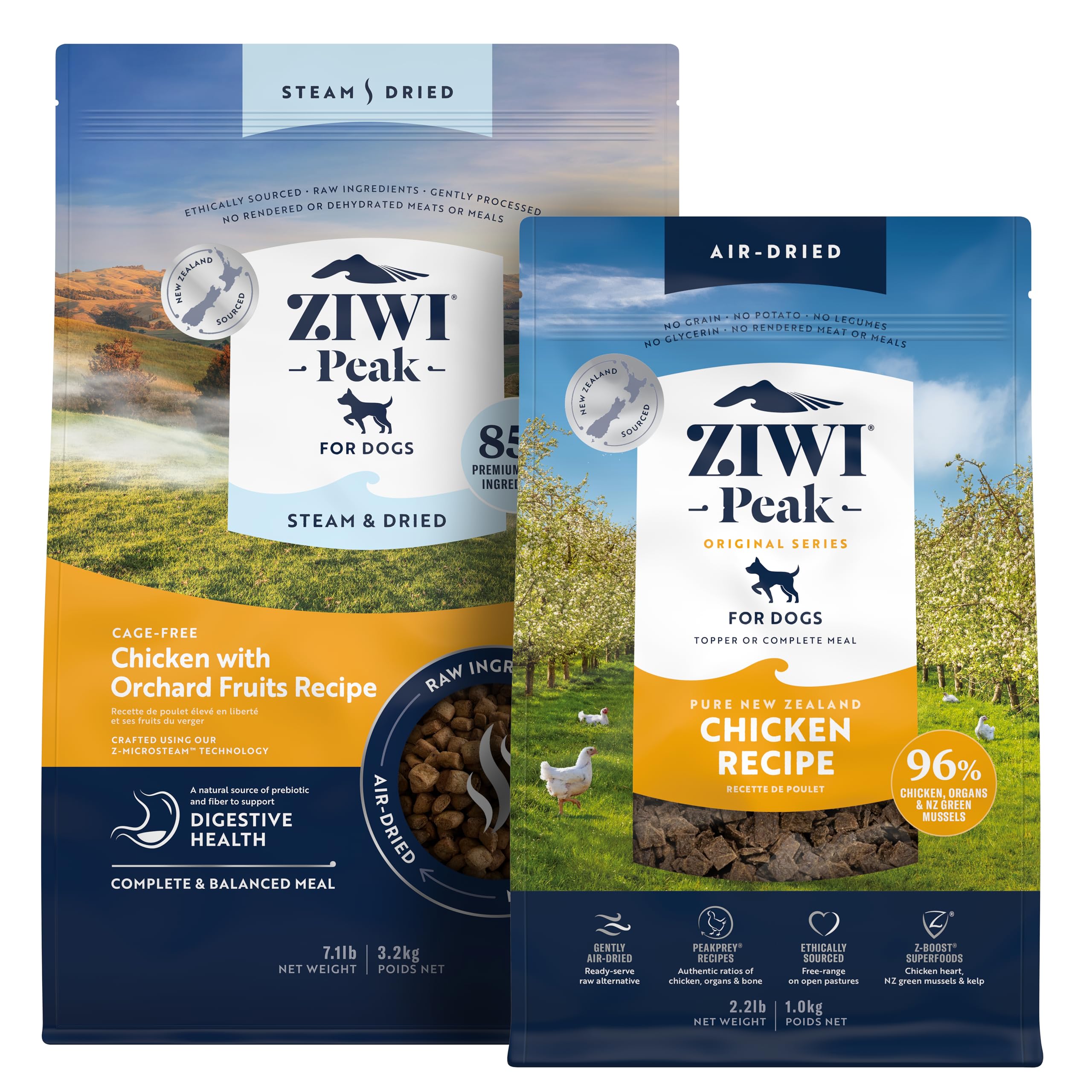 ZIWI Peak Large Chicken Dry Dog Food Bundle- Air-Dried Chicken (35.2oz) + Steam & Dried Chicken w/Fruits (113.6oz)