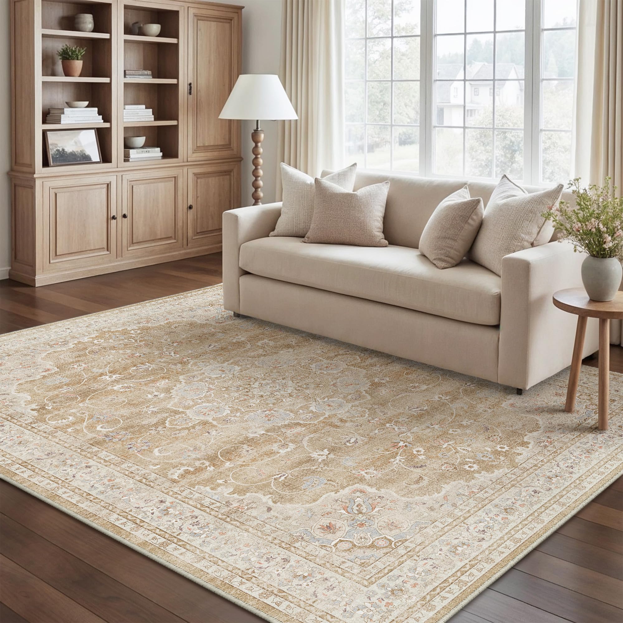 PureCozy Vintage Washable Brown Large Rugs Living Room 160x230cm Area Rug