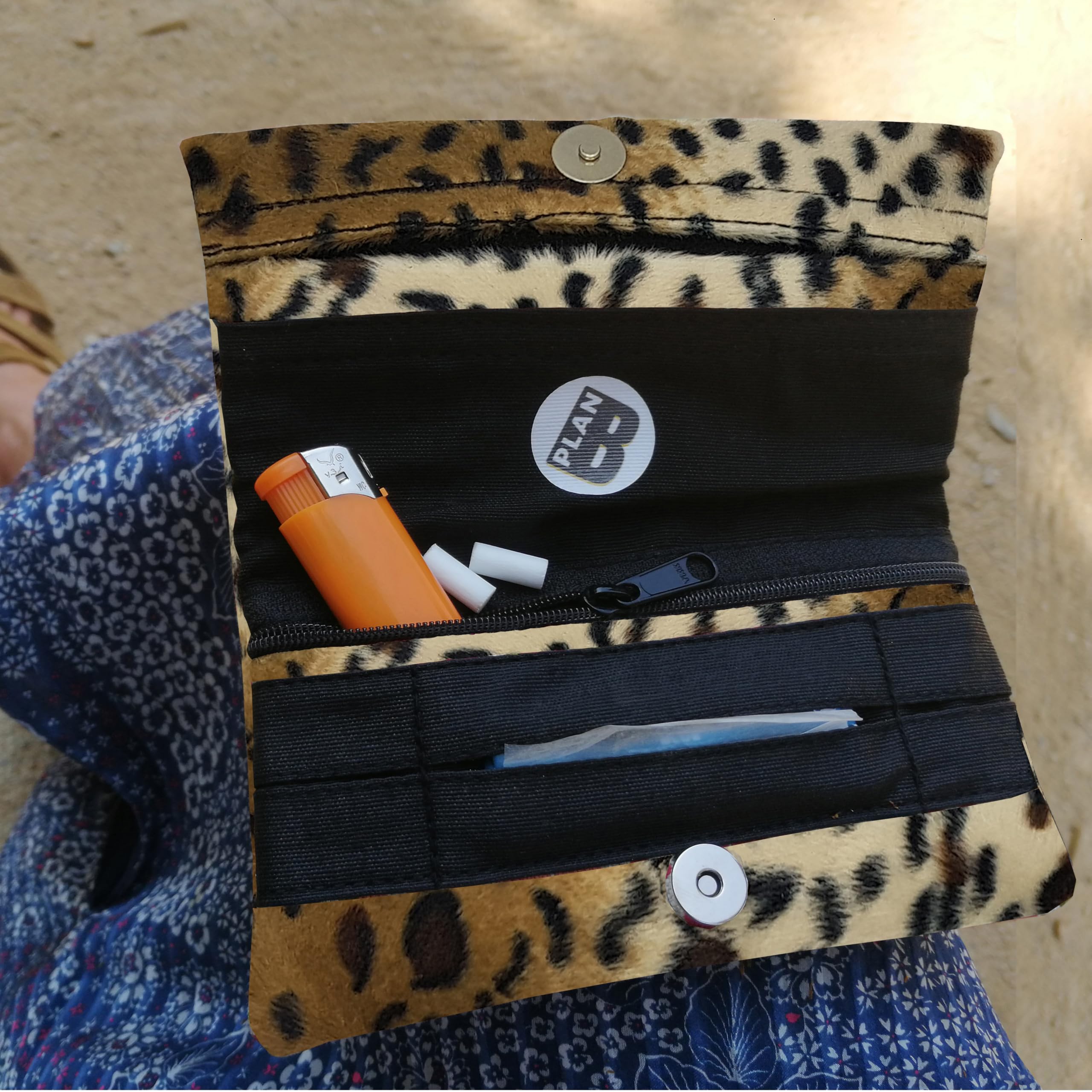 Plan B, Zigarettenetui Tabak Rollen, Yolo 05, 16 x 8,50 cm, 50 g, mit Eva-Gummi Tasche, Leopardenmuste, Damen, Kurzhaar-Gewebe (Animal Print)