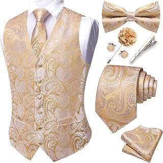 Barry.Wang Herrenweste, formelle Anzugwesten, Krawatte, Fliege, Set, Paisleymuster, Weste, Jacquard-Clip, Einstecktuch, Manschettenknöpfe, Anstecknadel, Hochzeit, 8 Stück