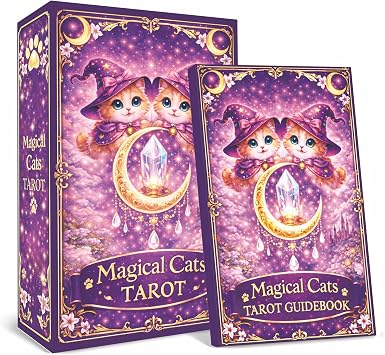 Magic Cat Tarot Cards,78 Unique Tarot Deck, with Guidebook, Magic Cat Oracle Cards, Perfect for Beginners, offering Guidance on Love, Career, and Life