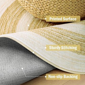 Carvapet 4ft Round Area Rug Washable Jute Style Low Pile Carpet