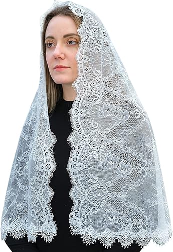 Mantveil Velo de mantilla de iglesia católica velo largo vintage cristiano latino misa cubierta de cabeza española velos capilla de encaje para