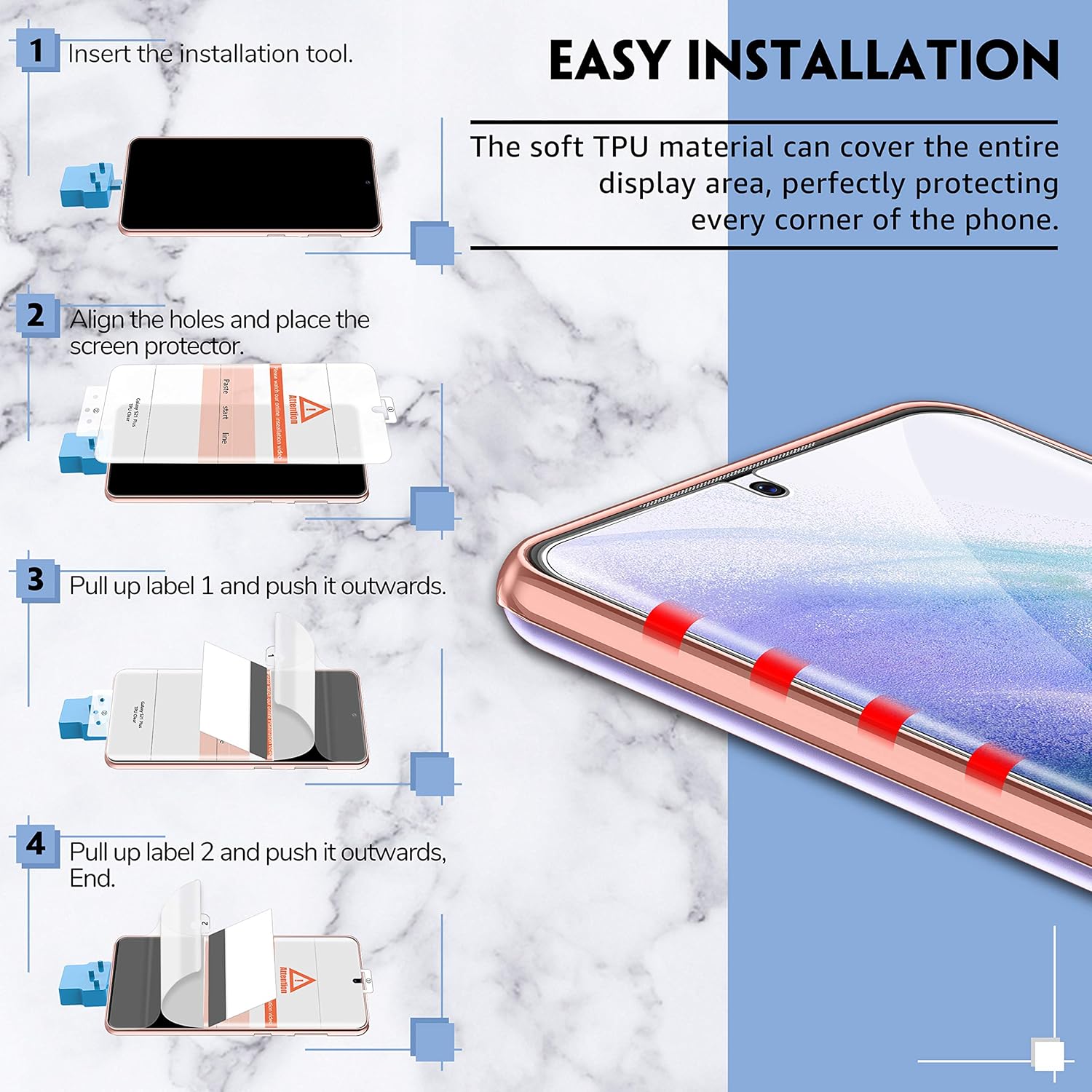UniqueMe [2+2] 2 Pack Flexible TPU Screen Protector + 2 Pack Camera Lens Protector Compatible for Samsung Galaxy S21 Plus / S21+ 5G (6.7 inch), Max Coverage, Support Unlock Fingerprint : Cell Phones & Accessories
