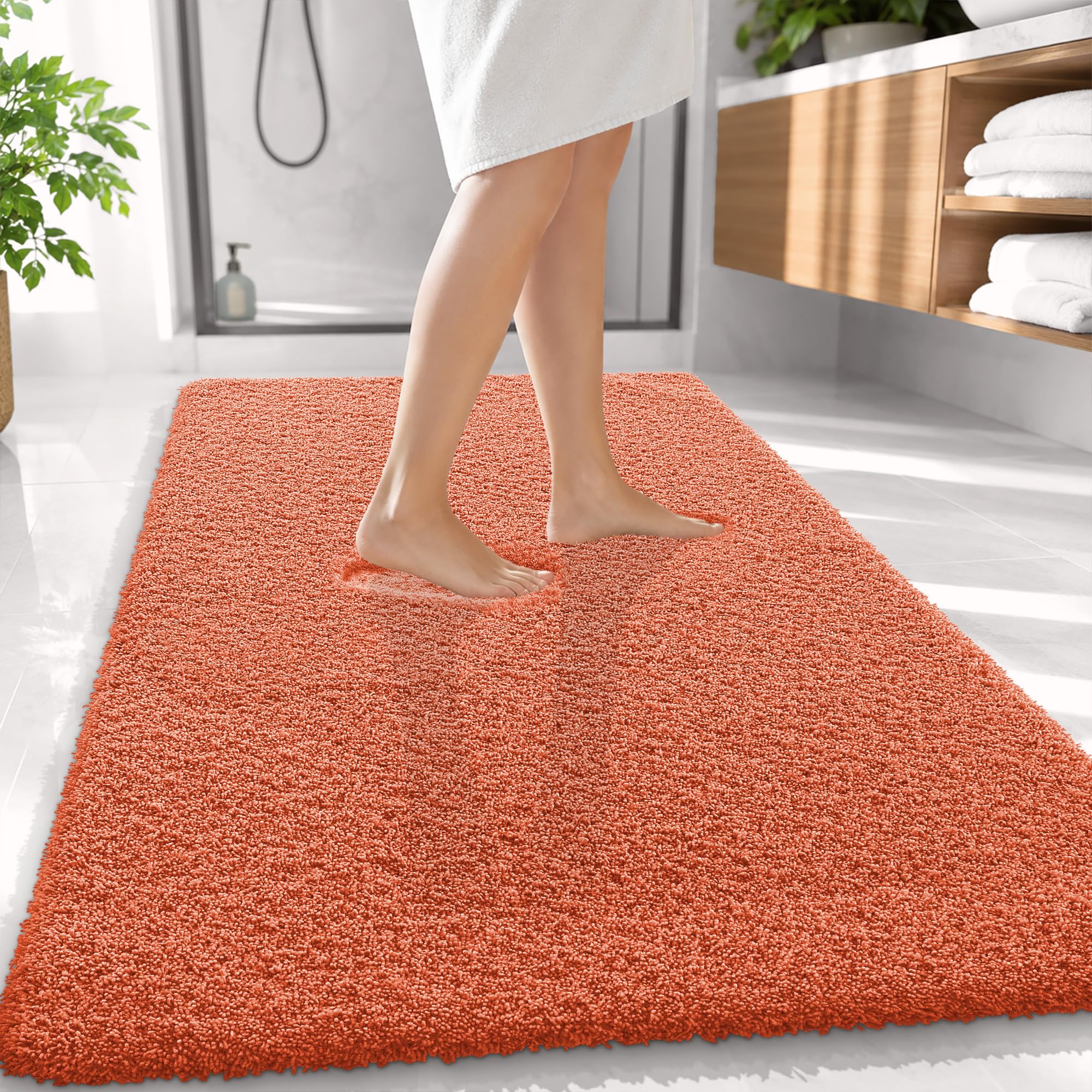 OLANLY Microfiber Large Bathroom Rugs 59x35, Soft Absorbent Bath Mat, Coral