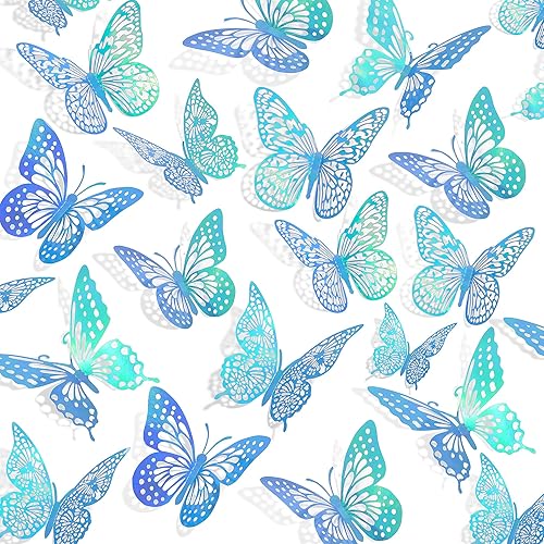 Miniatura 165 de SAOROPEB - Calcomanía 3D de mariposa que brilla en la oscuridad, 24 unidades, 3 tamaños, para decorar techo o pared, suministros de fiesta, 24