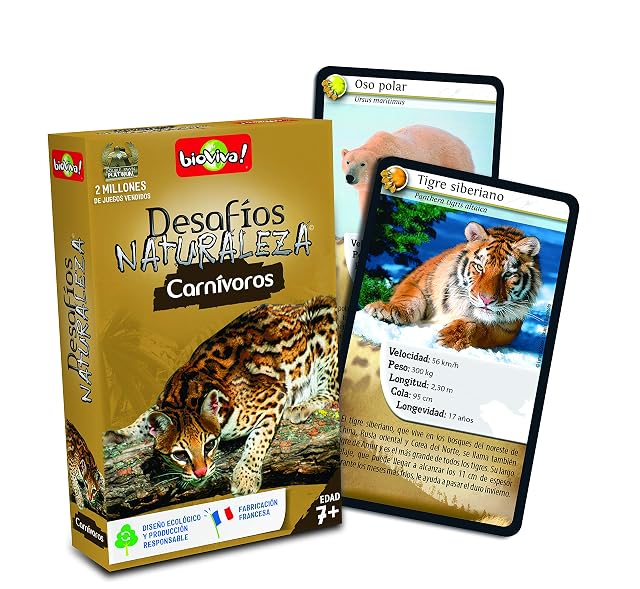 Foto 2 de 2 de Bioviva- Juego de cartas Desafíos Naturaleza Carnívoros (Asmodee 307), color/modelo surtido