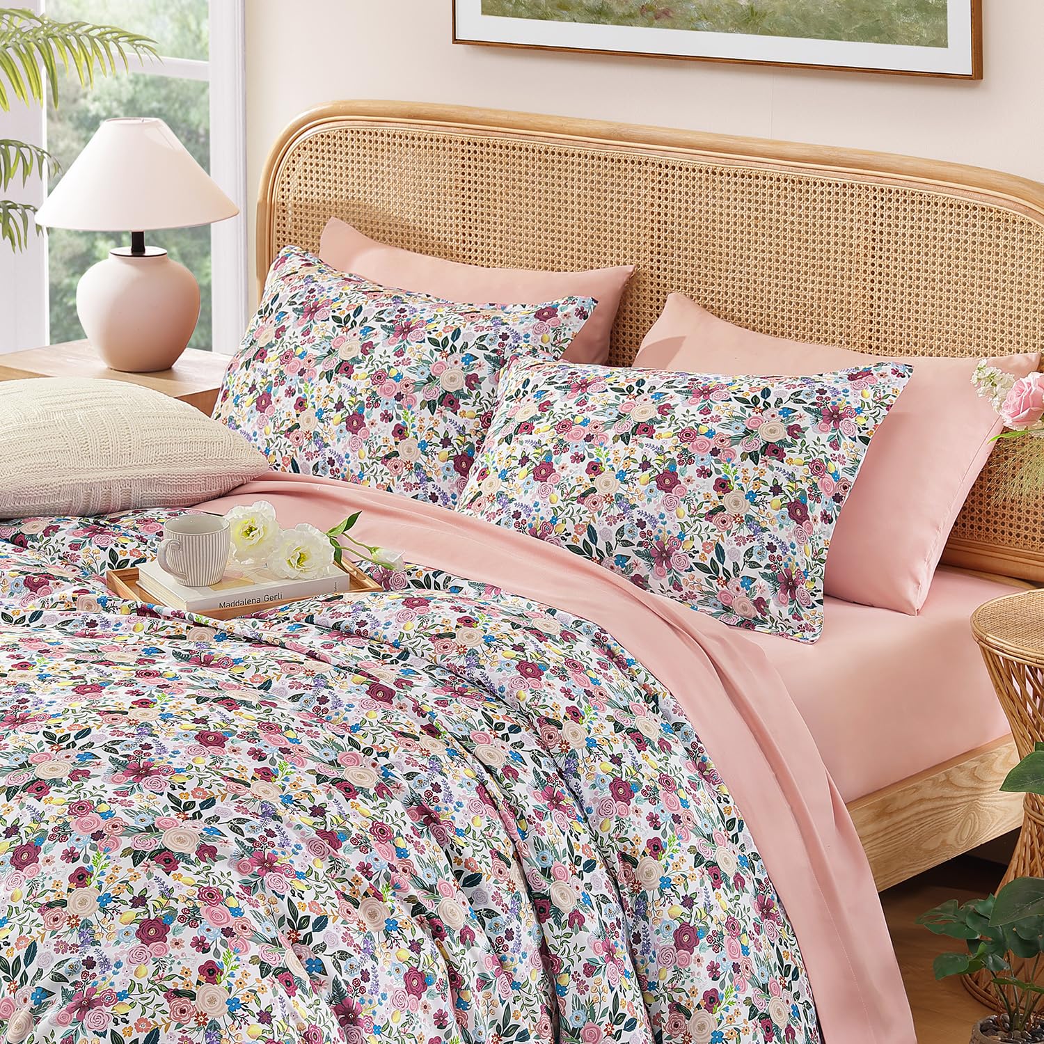 Andency Floral Gingham Comforter Set - Sage -14