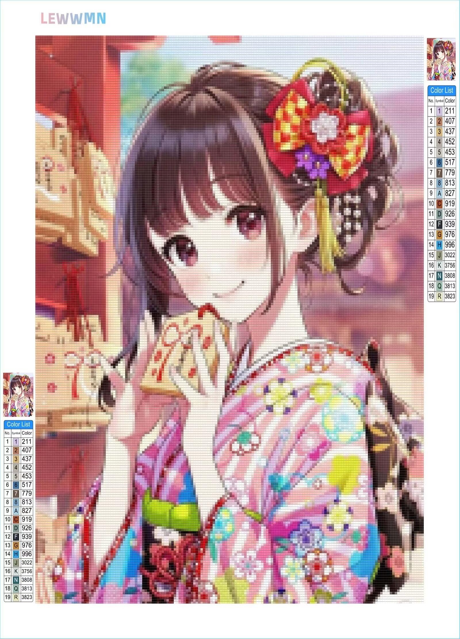 YSCOLOR Diamond Painting 5D Giappone Ragazza Anime - Kit Mosaico Completo 30x40cm Con Tela HD E Diamanti Rotondi - 3