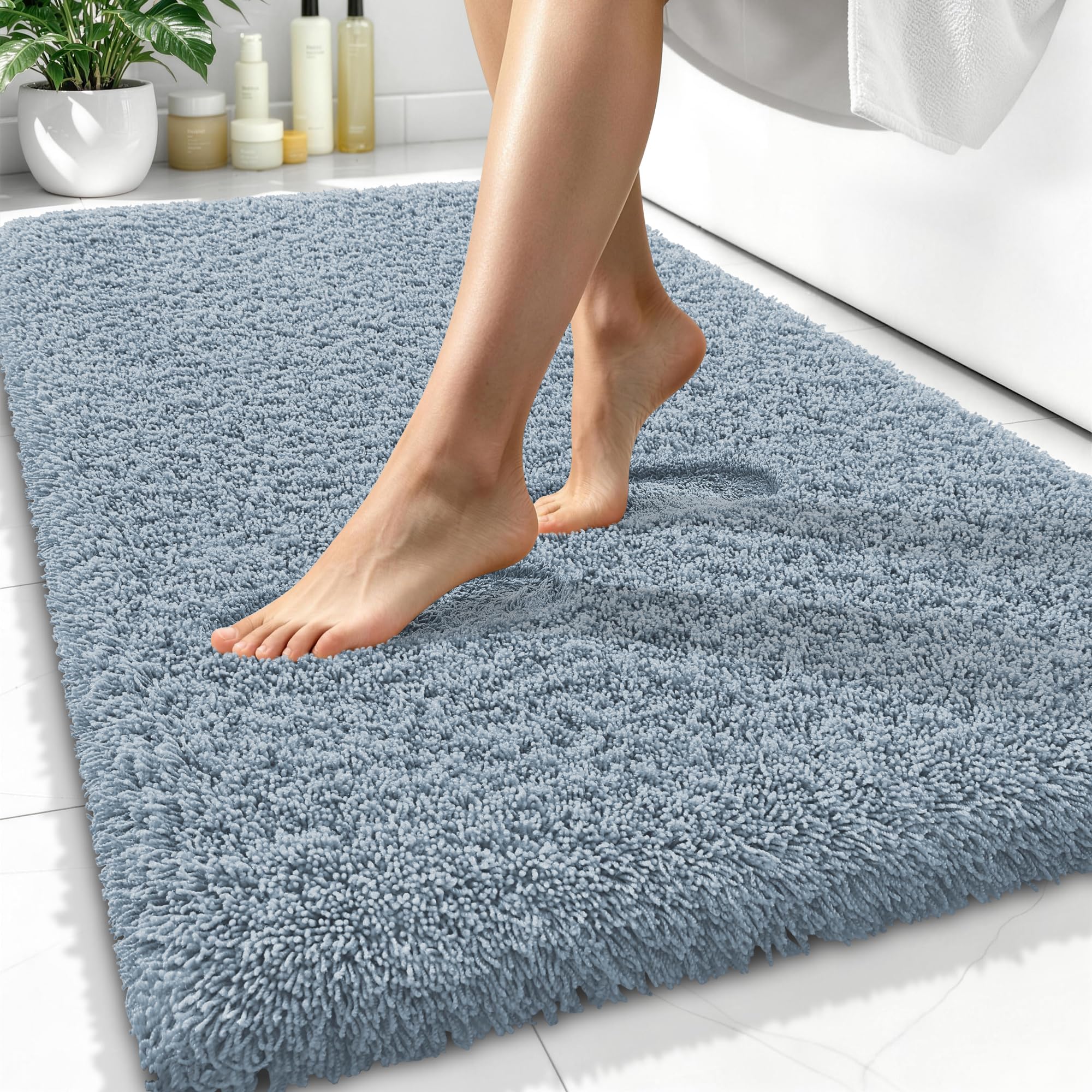 OLANLY Microfiber Bathroom Rugs 34x21, Ultra Soft Bath Mat, Airy Blue