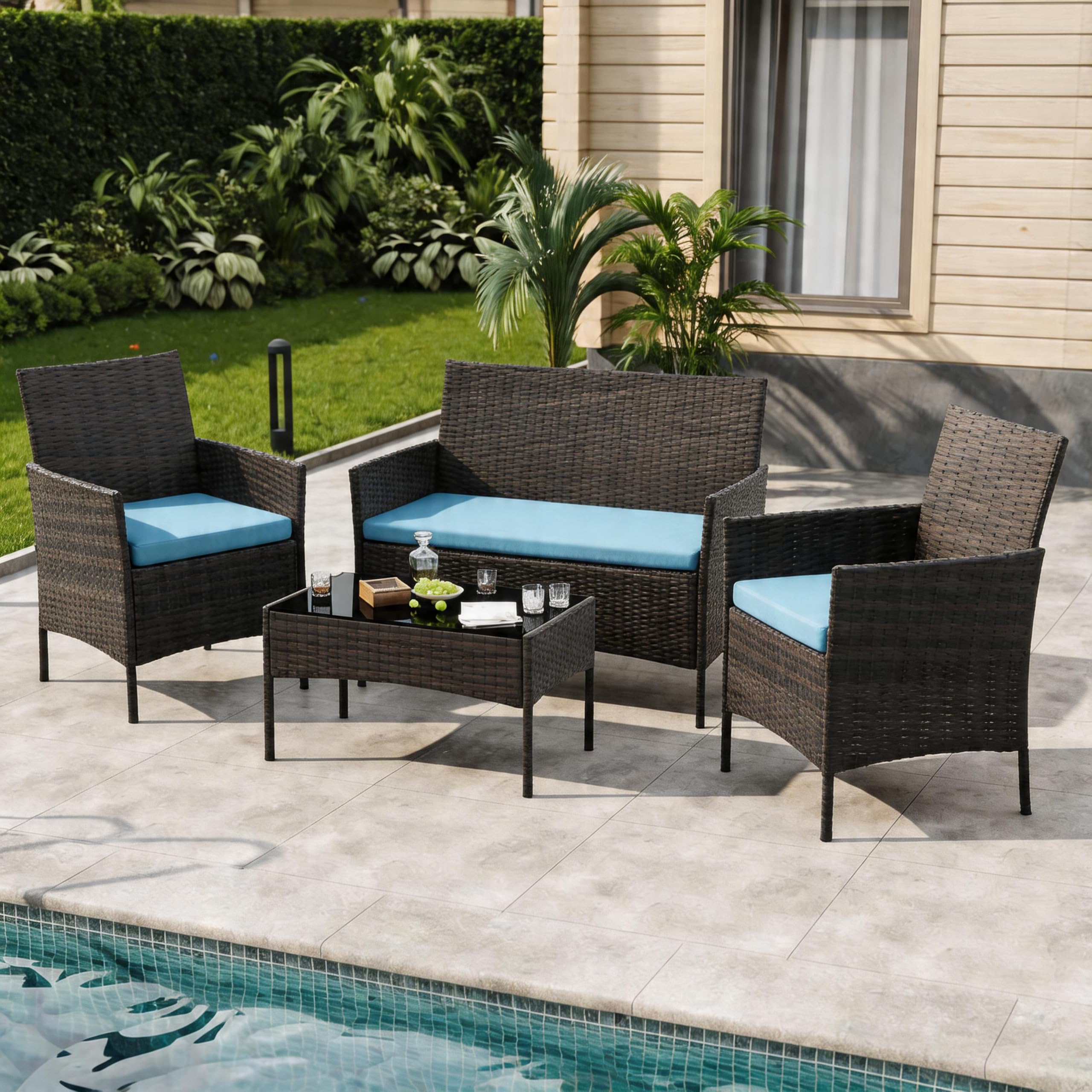 GAOMON 4-Piece Patio Furniture Set, Modern PE Rattan Conversation Set