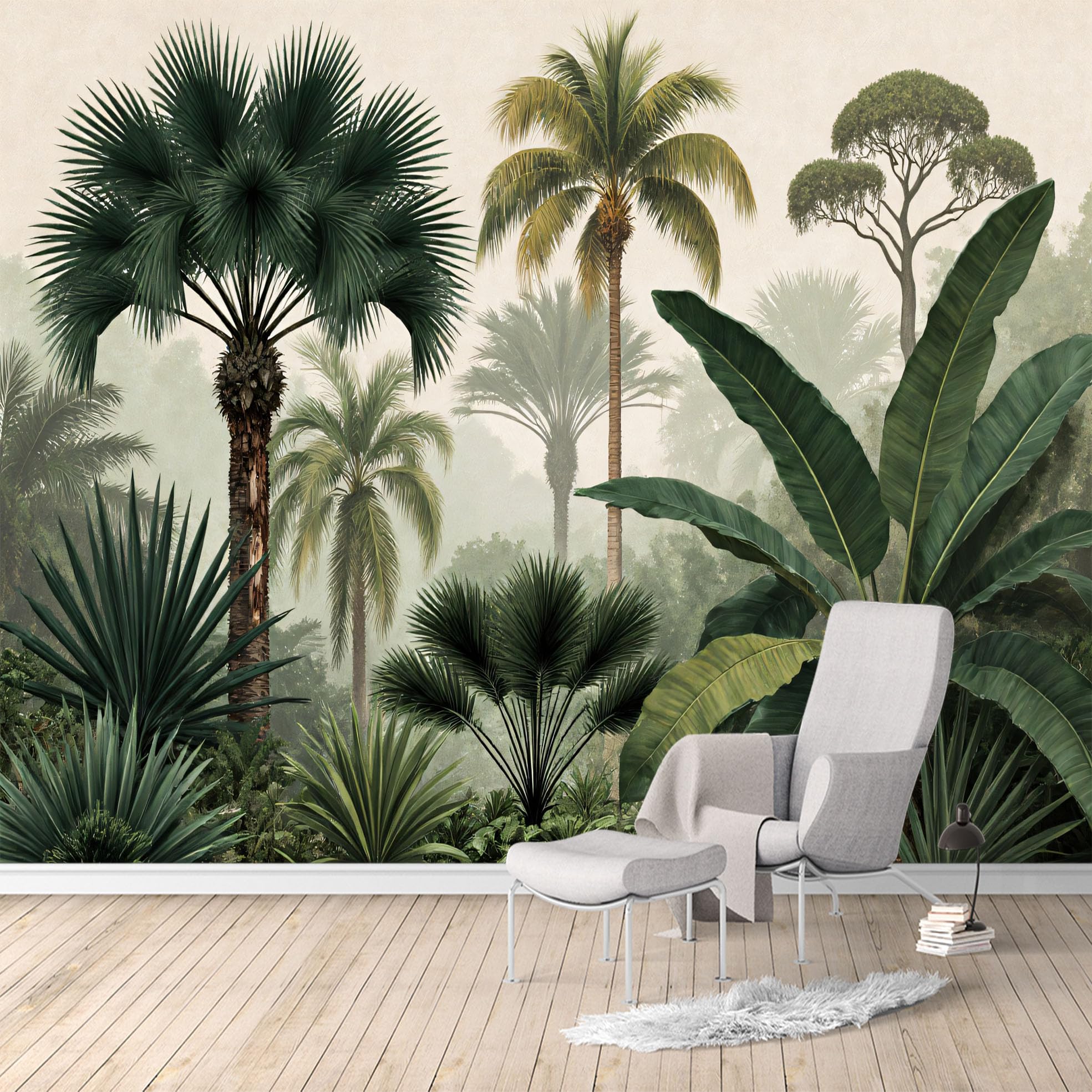 Custom Size Wall Murals, Tropical Palm Forest Green Banana Leaves Jungle Landscape, SelfAdhesive Water Activated Removable Wall Covering, Large Photo Wallpaper for Living Room Bedroom Office