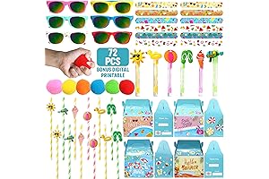 Pool Party Favor 72 PCS: Keychains, Sunglasses, Bracelets, Straws, Bubbles