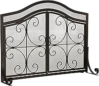 Vista 9 de Protector de chimenea con diseño de espirales, de hierro forjado con malla metálica