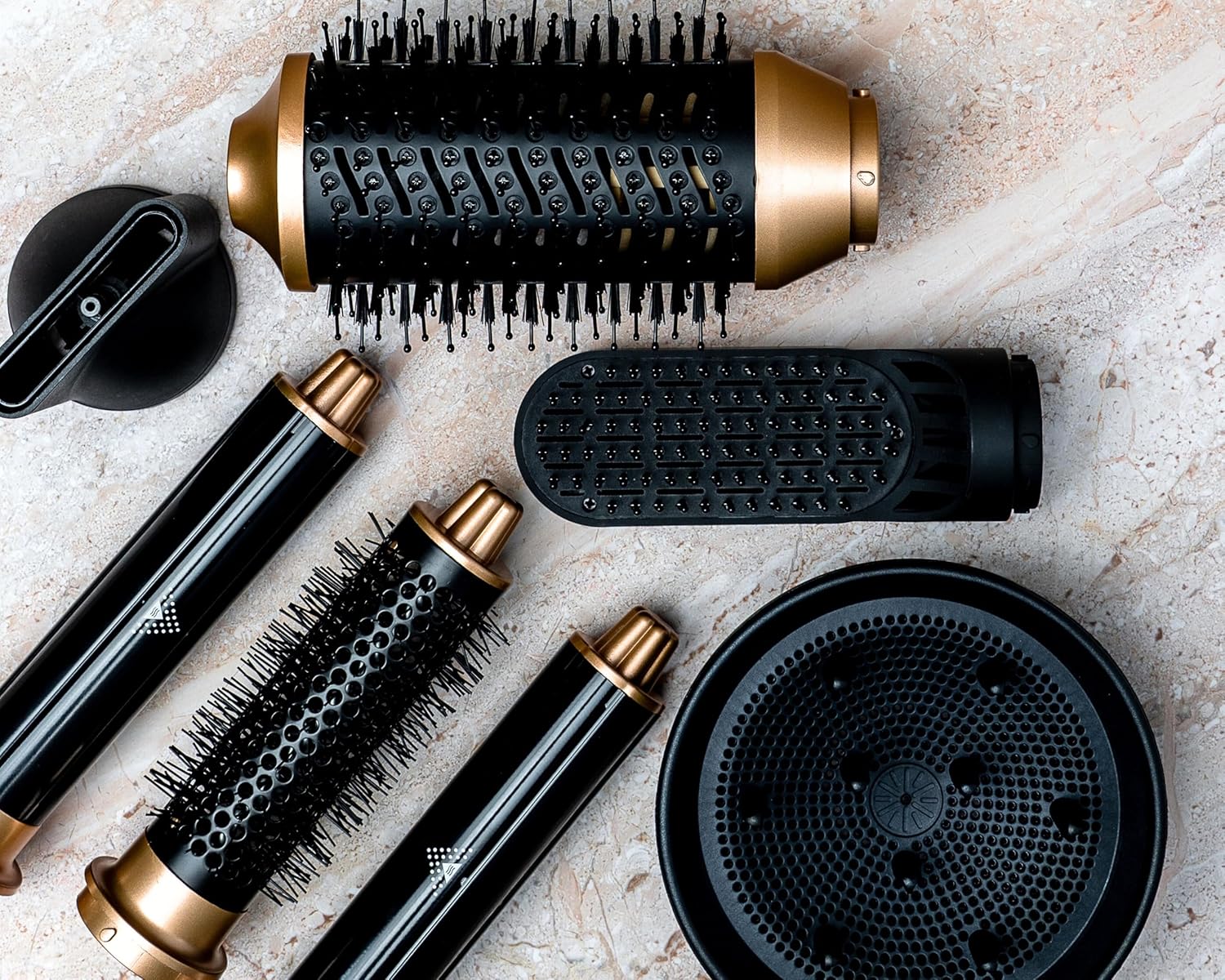 8 in 1 Hair Styler, Hair Styling Tools with 3 Heat Settings, Detachable Blow Dryer, Hot Air Curler Multi Styler Brush Set, Brush Curling Wrap Straight Curl Dry Volumiz Smooth – Black & Gold - Image 2