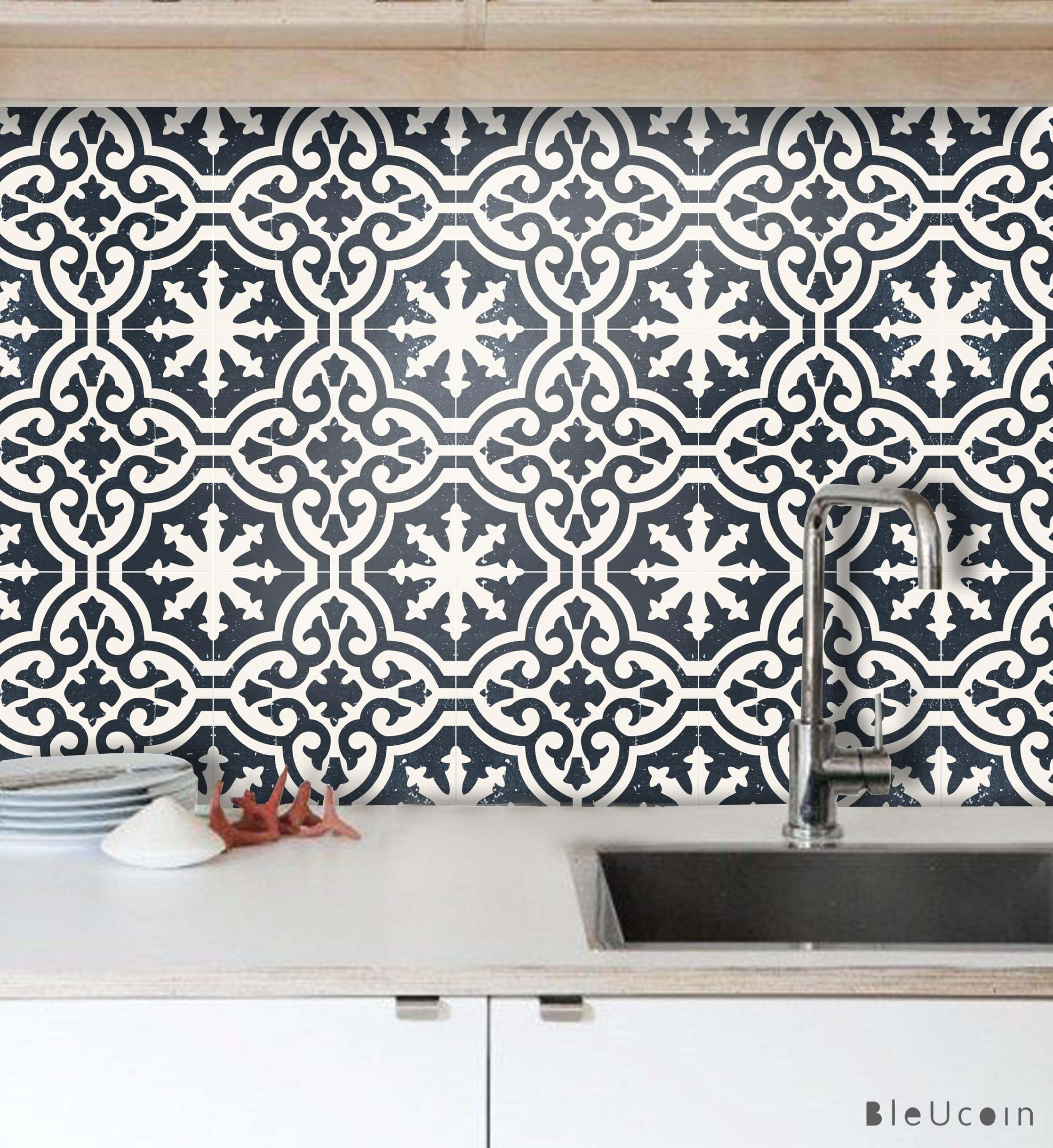 Moscow Tile Peel And Stick Decals - 44-Pack 5.25x5.25 Inch Backsplash Stickers For Kitchen, Bathroom, Stairs - View #7