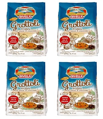 Divella "Grottoli" Biscuits with drops of Chocolate 400g Packages Pack of 4 [ Italian Import ]