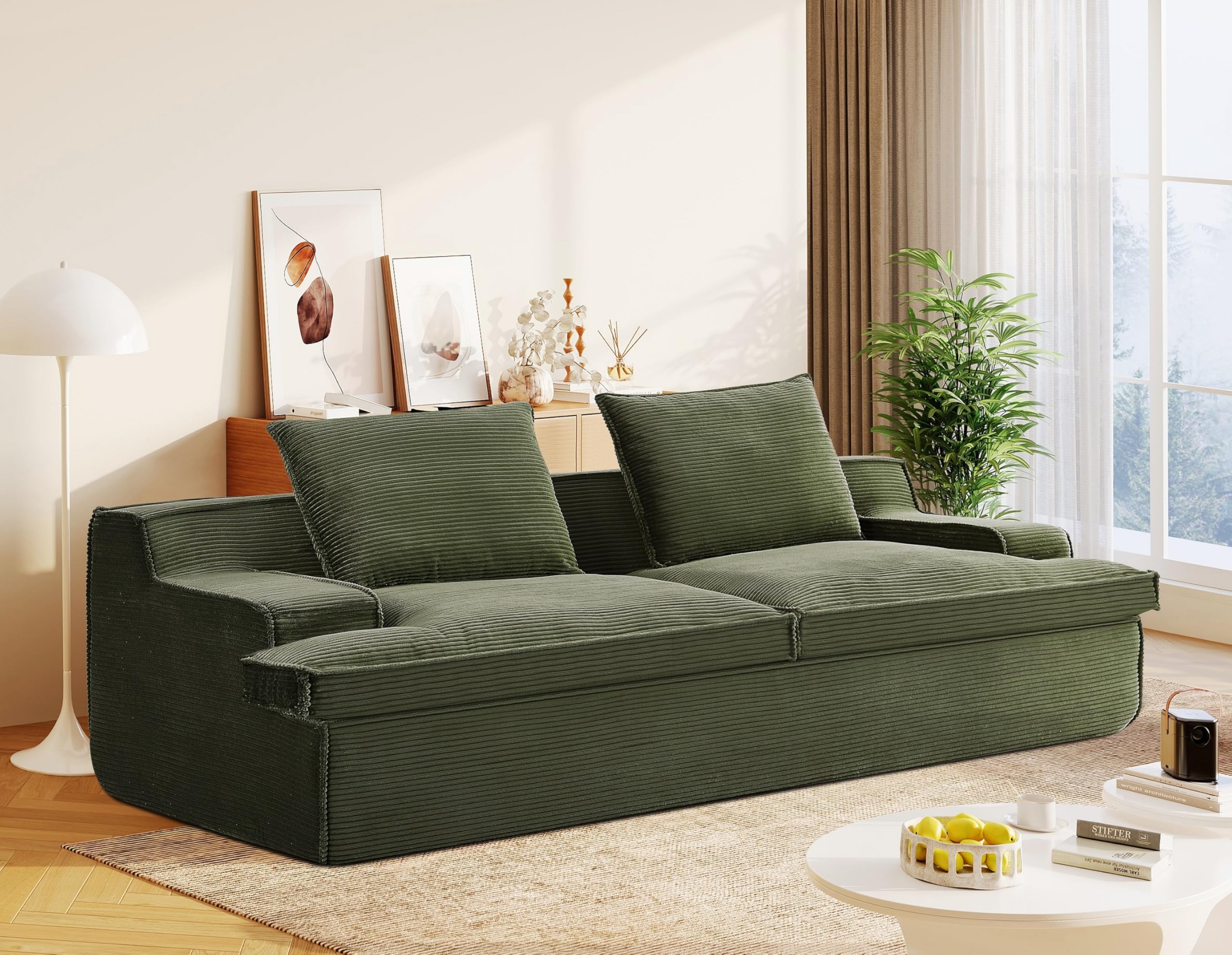 Nimbus Oversized Full Foam 4 Seater Couch for Living Room Upholstered in Soft Corduroy Fabric, Wide Armrests, Ergonomic Compressed Sofa in a Box, No