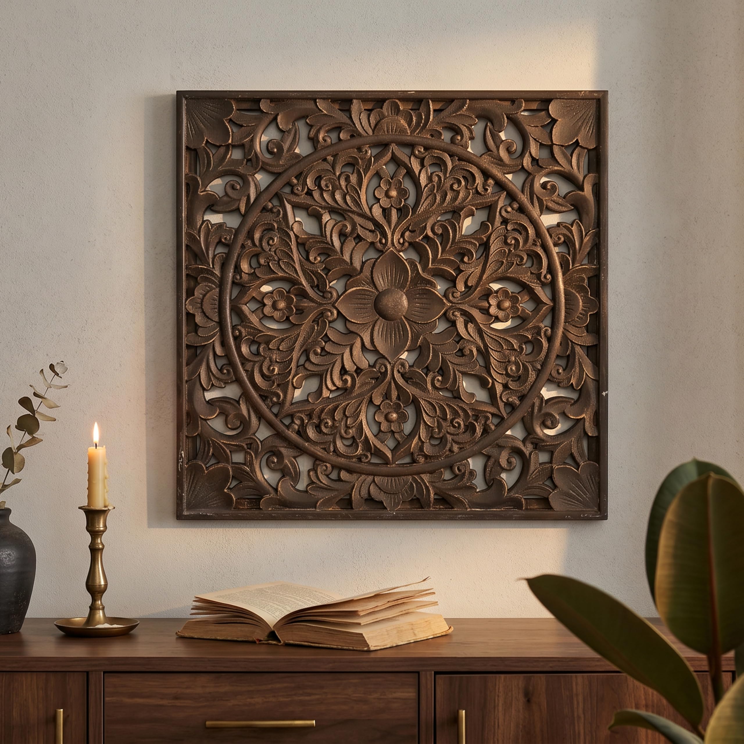 Amazon.com: XIAOAIKA Boho Carved Wood Wall Sculpture, Intricate