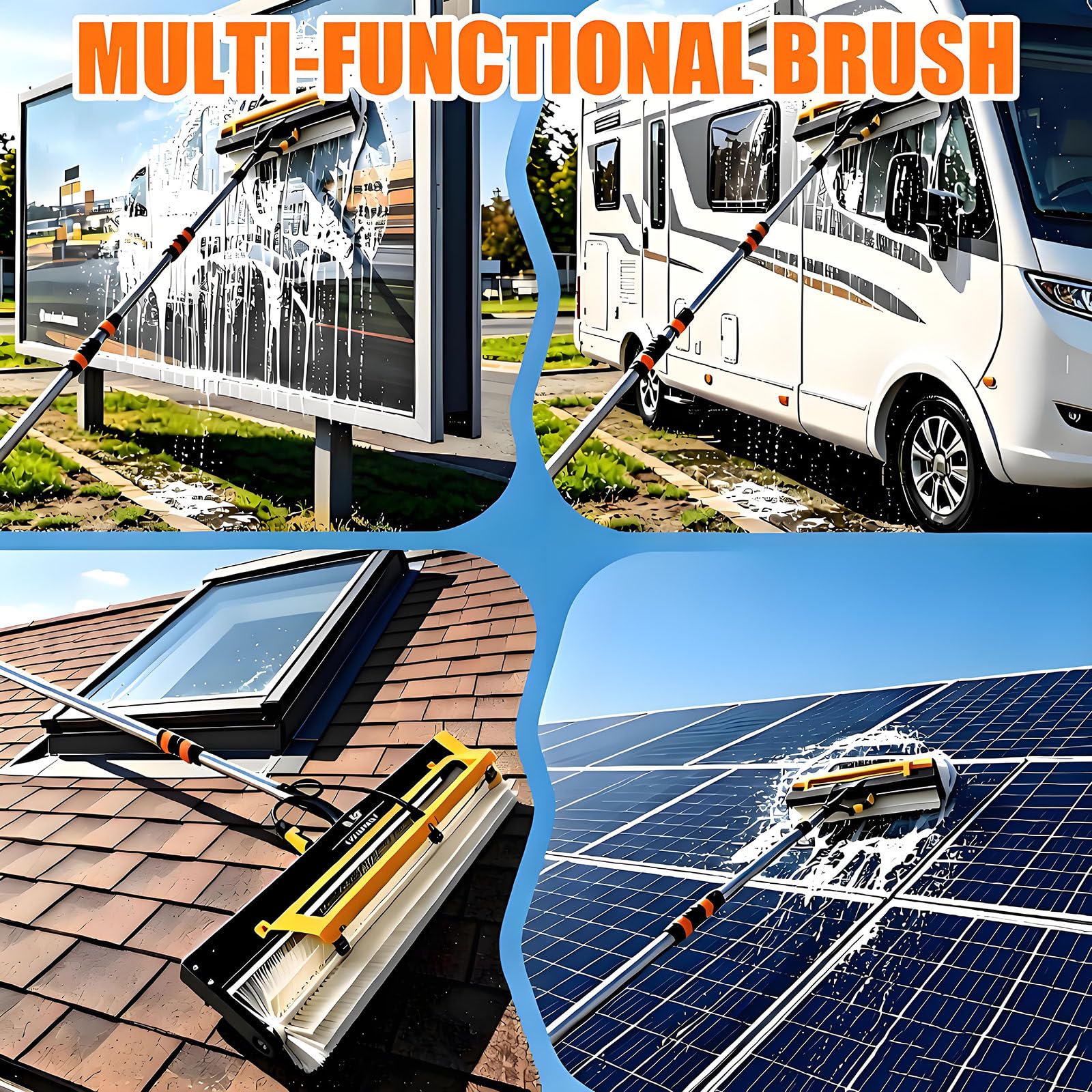 Nuevo Limpiador eléctrico de Paneles solares con pértiga Extensible de 3,6/5,6/7,6 m, Cepillo de Limpieza eléctrico Ligero y Cepillo Giratorio de 360° para Ventanas de caravanas Cordless-3.6M