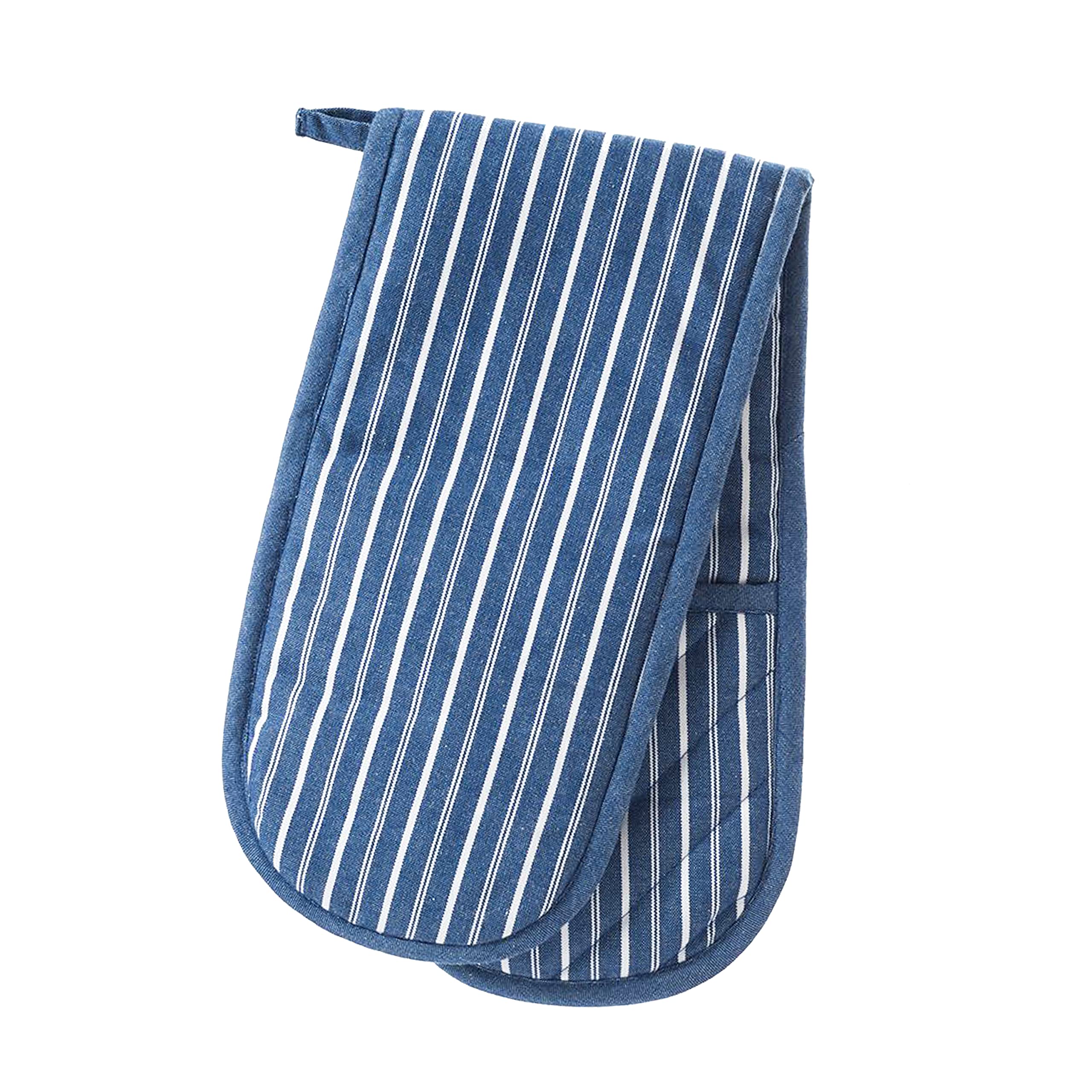 Auntie Morags Blue Eddingtons Smithfield Butcher's Stripe Double Oven Glove