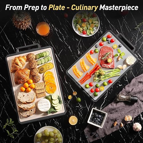 Miniatura 8 de Tablas de cortar de titanio para cocina, tabla de cortar no tóxica con mango, grande, pequeña, para carne de carnicería en bloque, 2 en 1, titanio