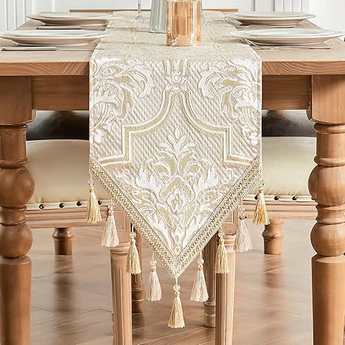 Loom and Mill Elegant Damask Table Runner 72 inches Long,
