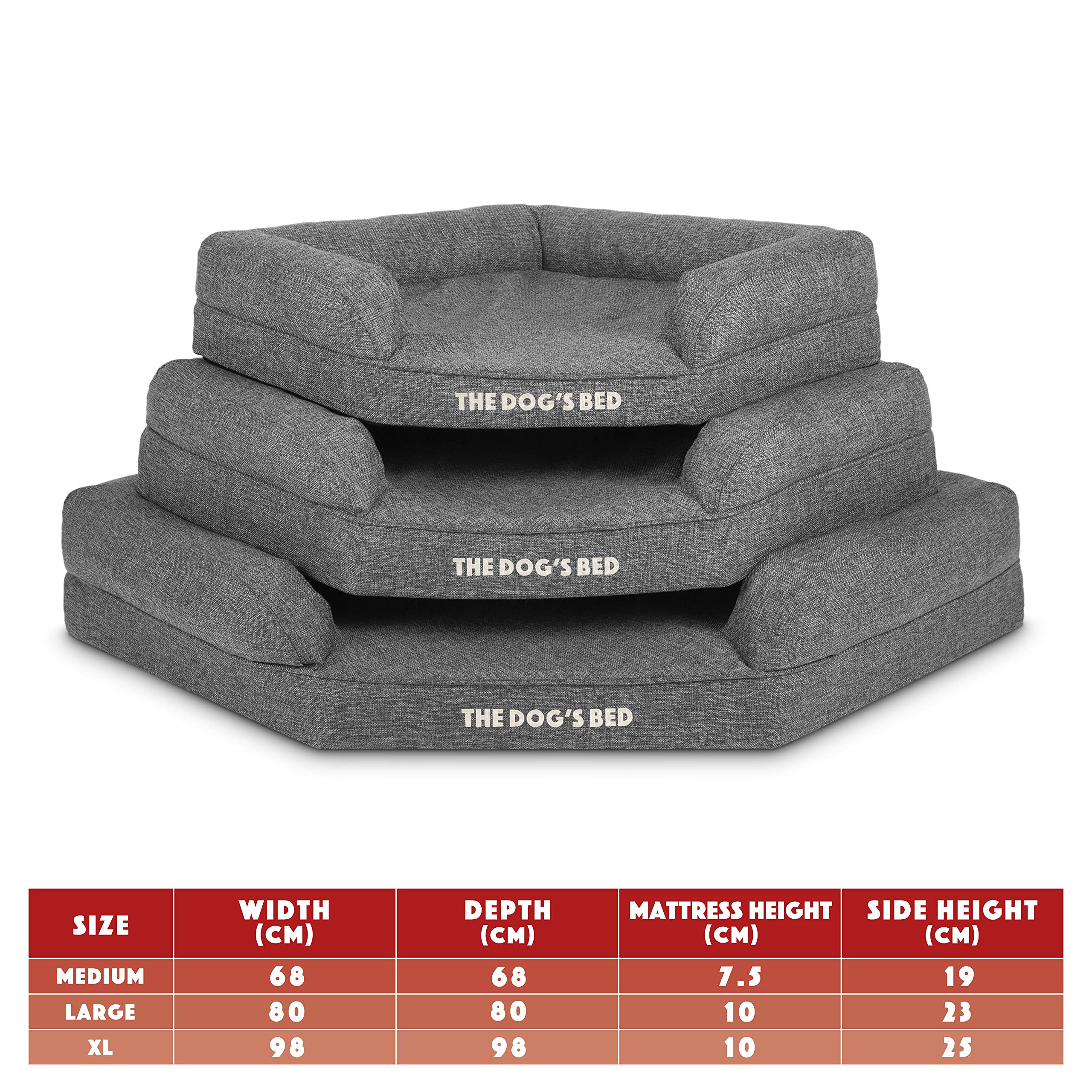 The Dog's Bed Orthopädisches Eck-Hundebett – 80x80 Cm, Memory-Schaum, Wasserdicht, Graues Leinen